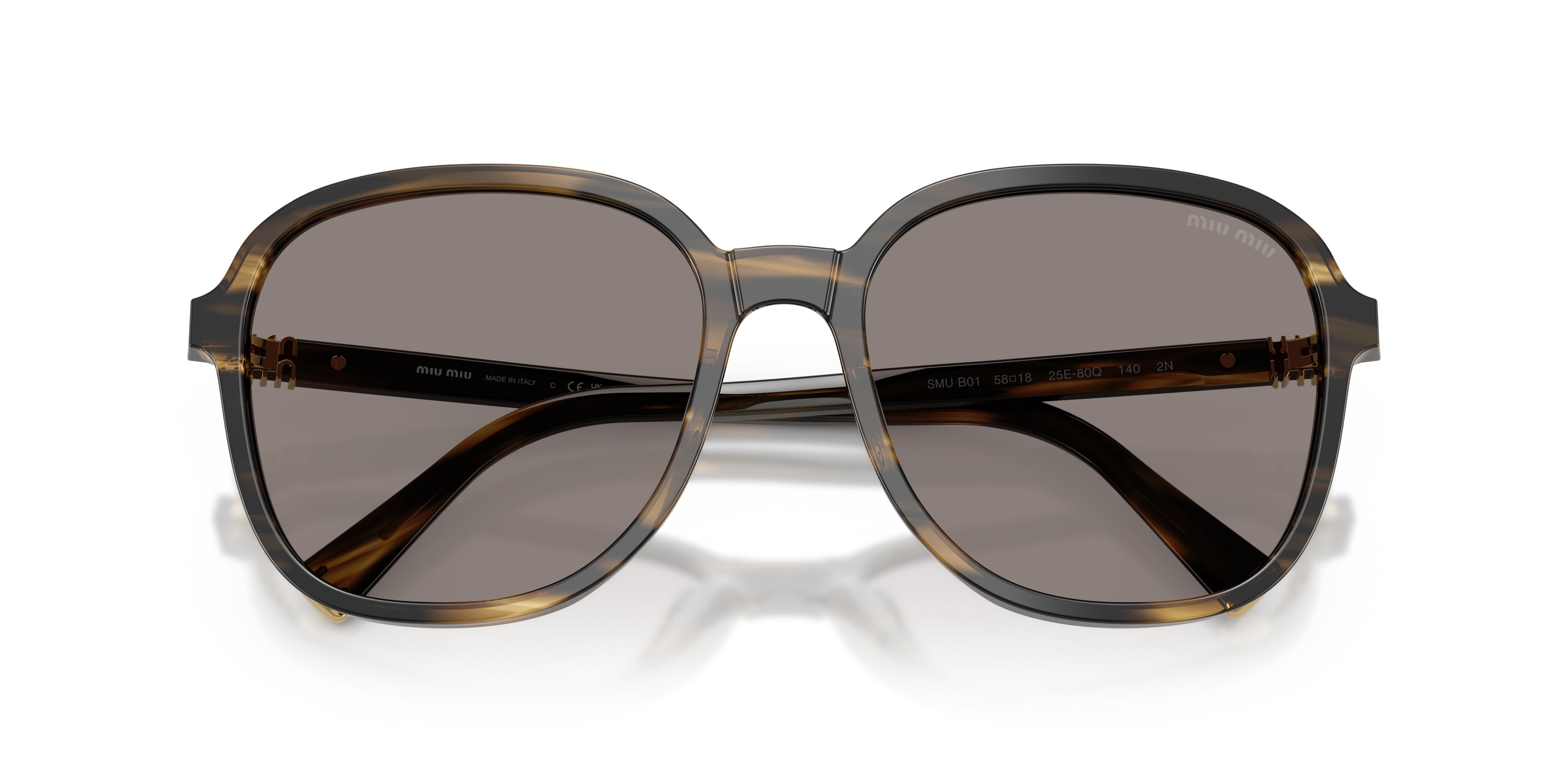 Occhiali da sole Miu Miu MU B01S (25E80Q) colore loden a righe forma quadrato lenti grigio scuro