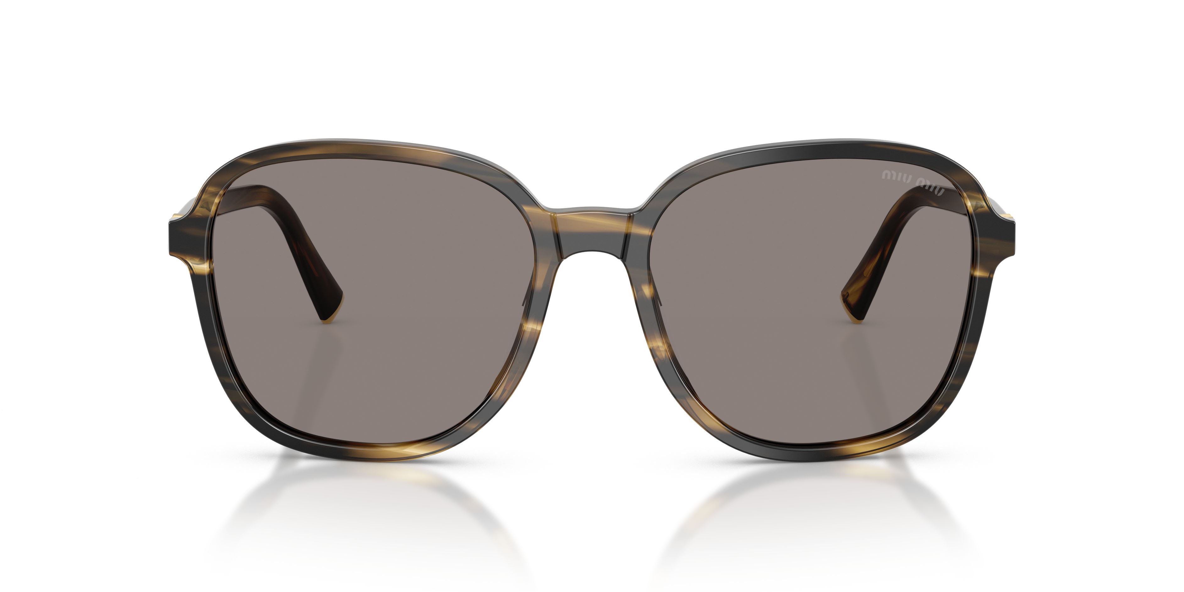 Occhiali da sole Miu Miu MU B01S (25E80Q) colore loden a righe forma quadrato lenti grigio scuro