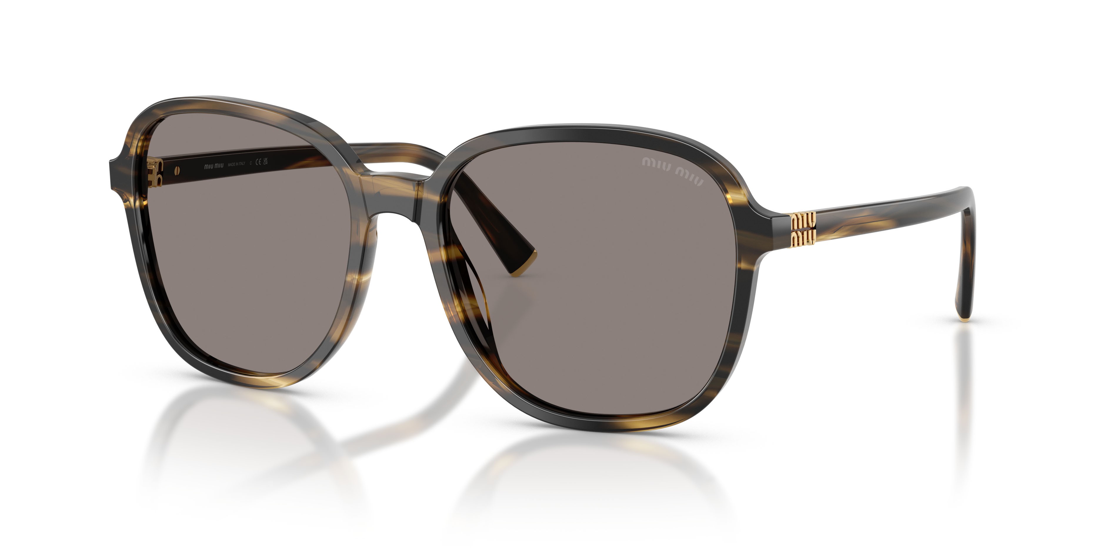 Occhiali da sole Miu Miu MU B01S (25E80Q) colore loden a righe forma quadrato lenti grigio scuro