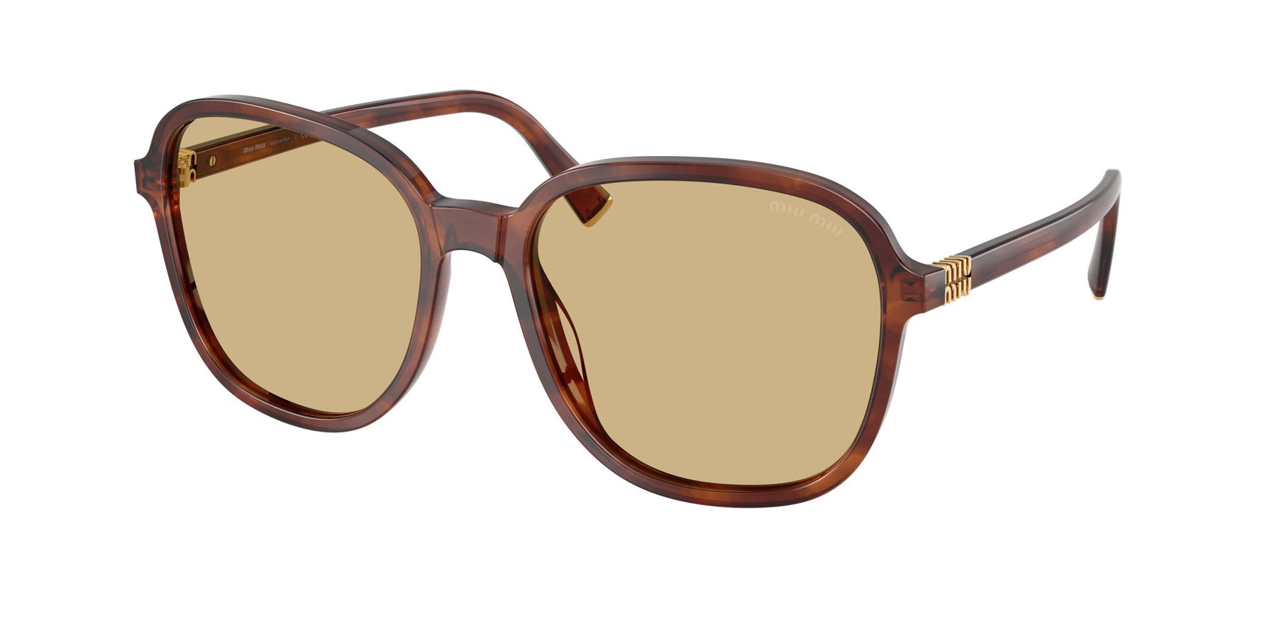 Occhiali da sole Miu Miu MU B01S (26E10R) colore tabacco striato forma quadrato lenti giallo