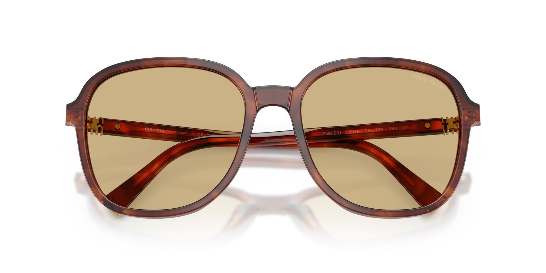 Occhiali da sole Miu Miu MU B01S (26E10R) colore tabacco striato forma quadrato lenti giallo