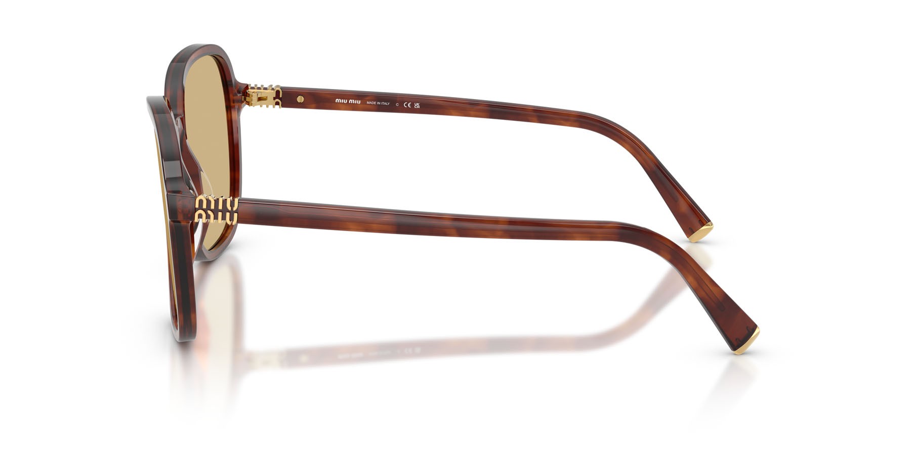Occhiali da sole Miu Miu MU B01S (26E10R) colore tabacco striato forma quadrato lenti giallo
