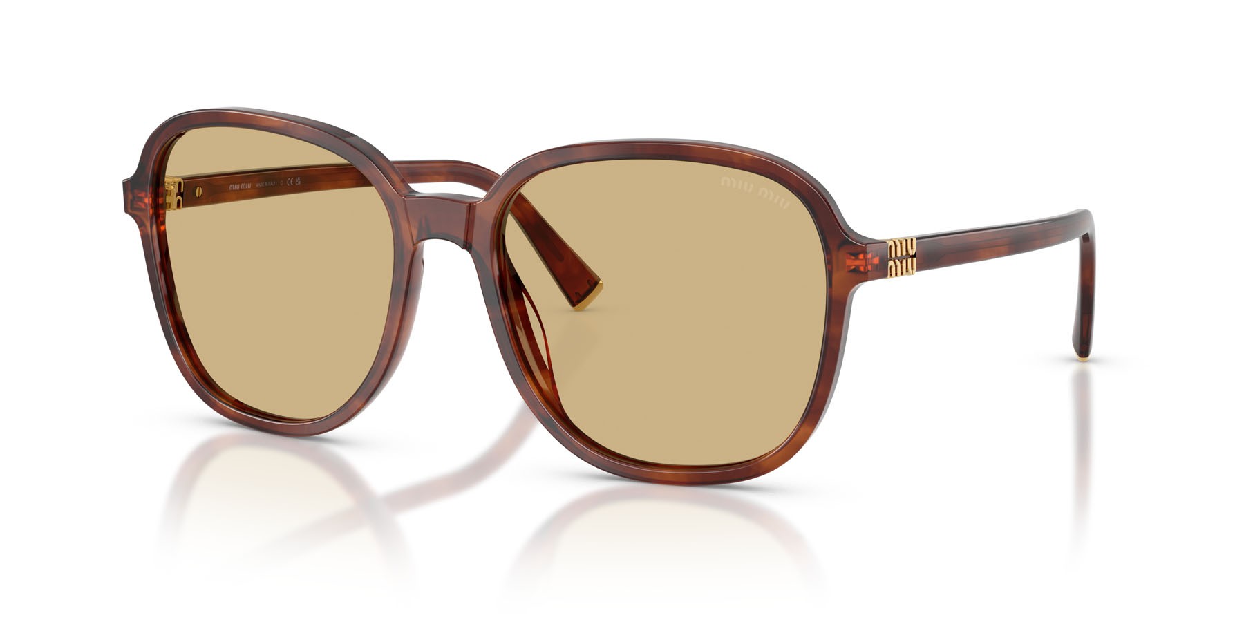 Occhiali da sole Miu Miu MU B01S (26E10R) colore tabacco striato forma quadrato lenti giallo