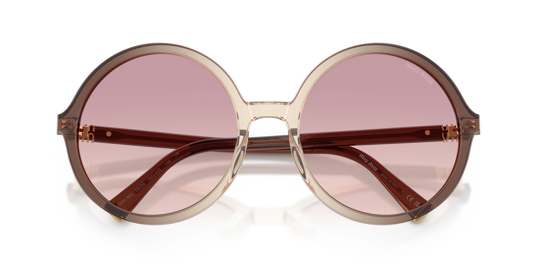 Occhiali da sole Miu Miu MU B02S (25G40S) colore marrone sfumato forma rotondo lenti marrone sfumato viola scuro