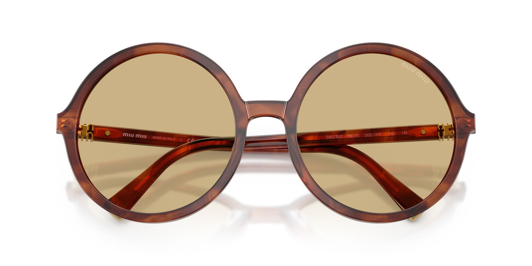Occhiali da sole Miu Miu MU B02S (26E10R) colore tabacco striato forma rotondo lenti giallo