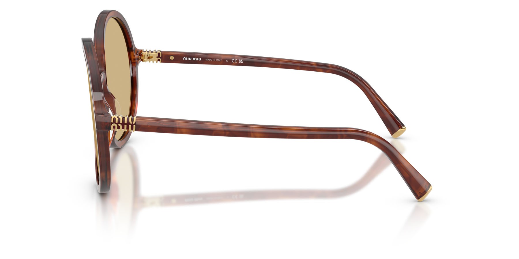 Occhiali da sole Miu Miu MU B02S (26E10R) colore tabacco striato forma rotondo lenti giallo