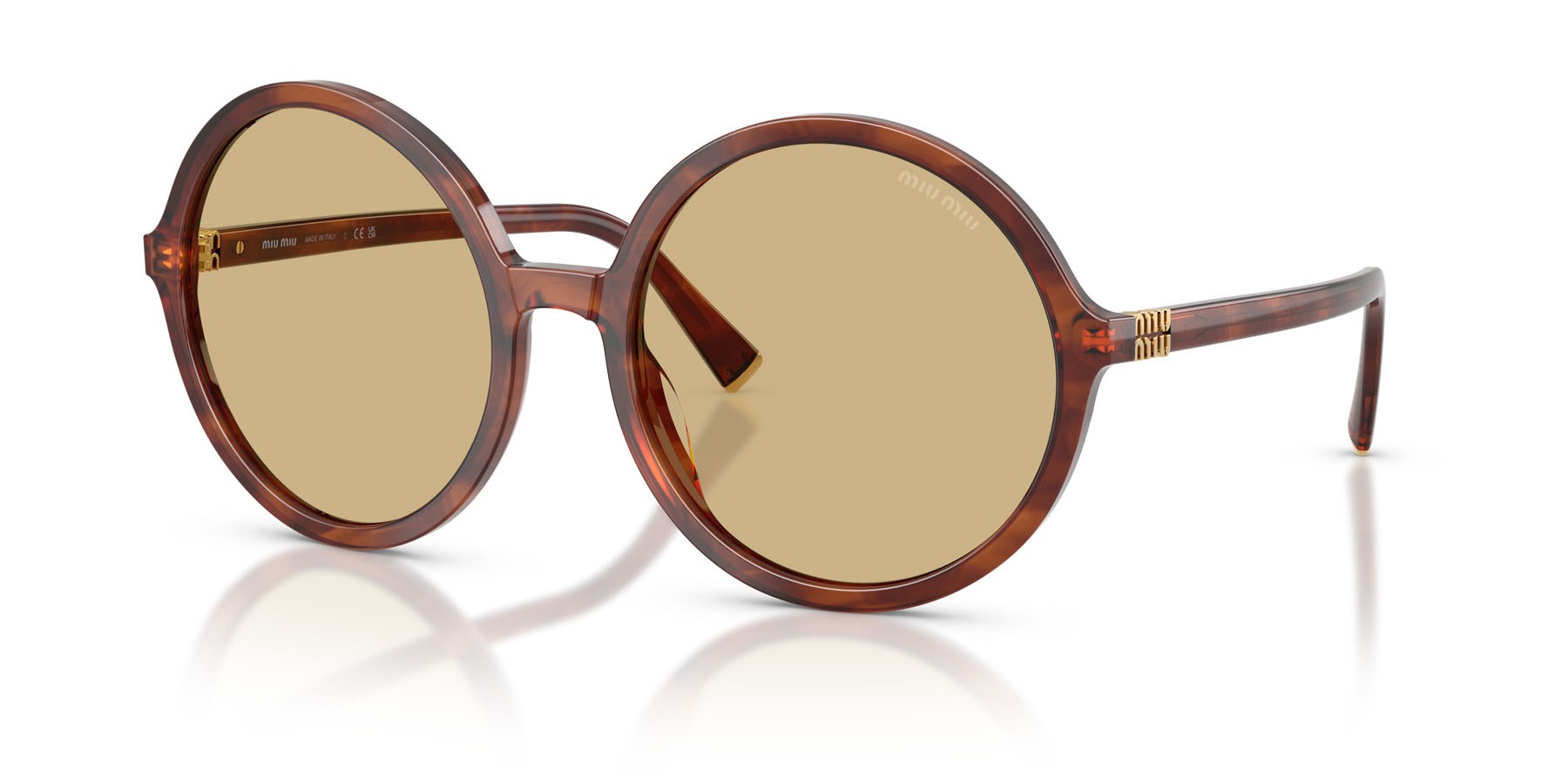 Occhiali da sole Miu Miu MU B02S (26E10R) colore tabacco striato forma rotondo lenti giallo