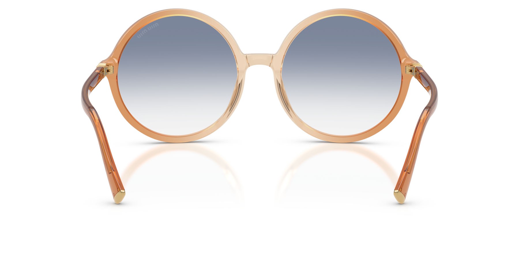 Occhiali da sole Miu Miu MU B02S (26G80O) colore brown gradient brandy forma rotondo lenti trasparente sfumato azzurro