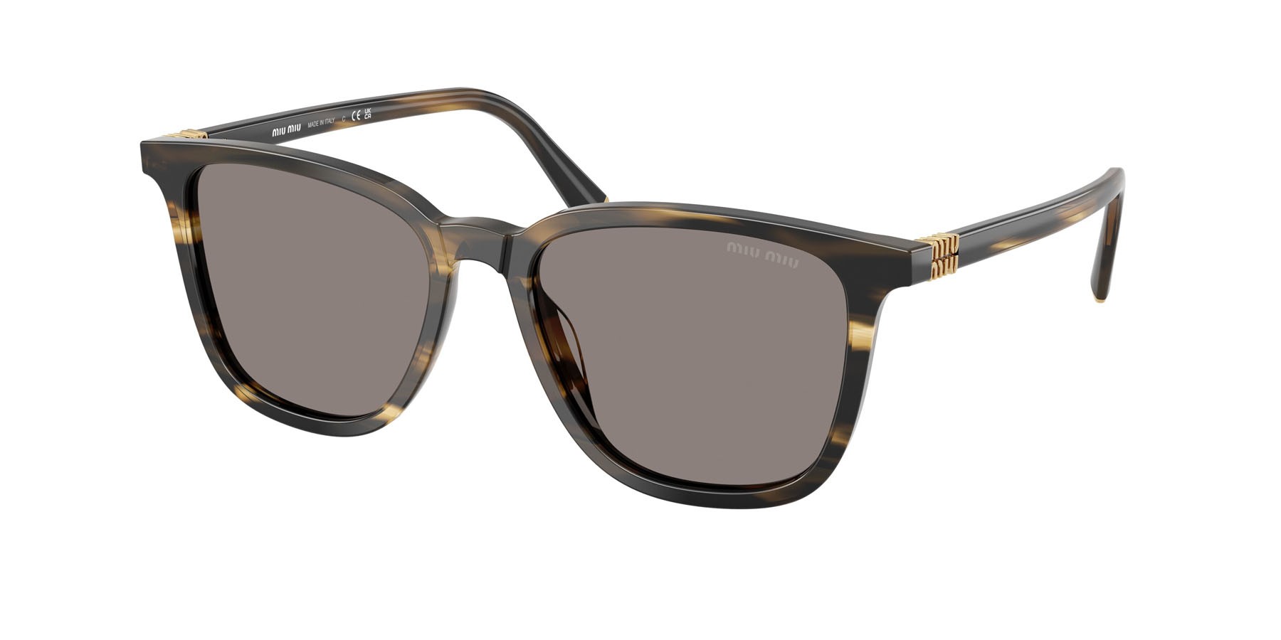 Occhiali da sole Miu Miu MU B03S (25E80Q) colore loden a righe forma quadrato lenti grigio scuro