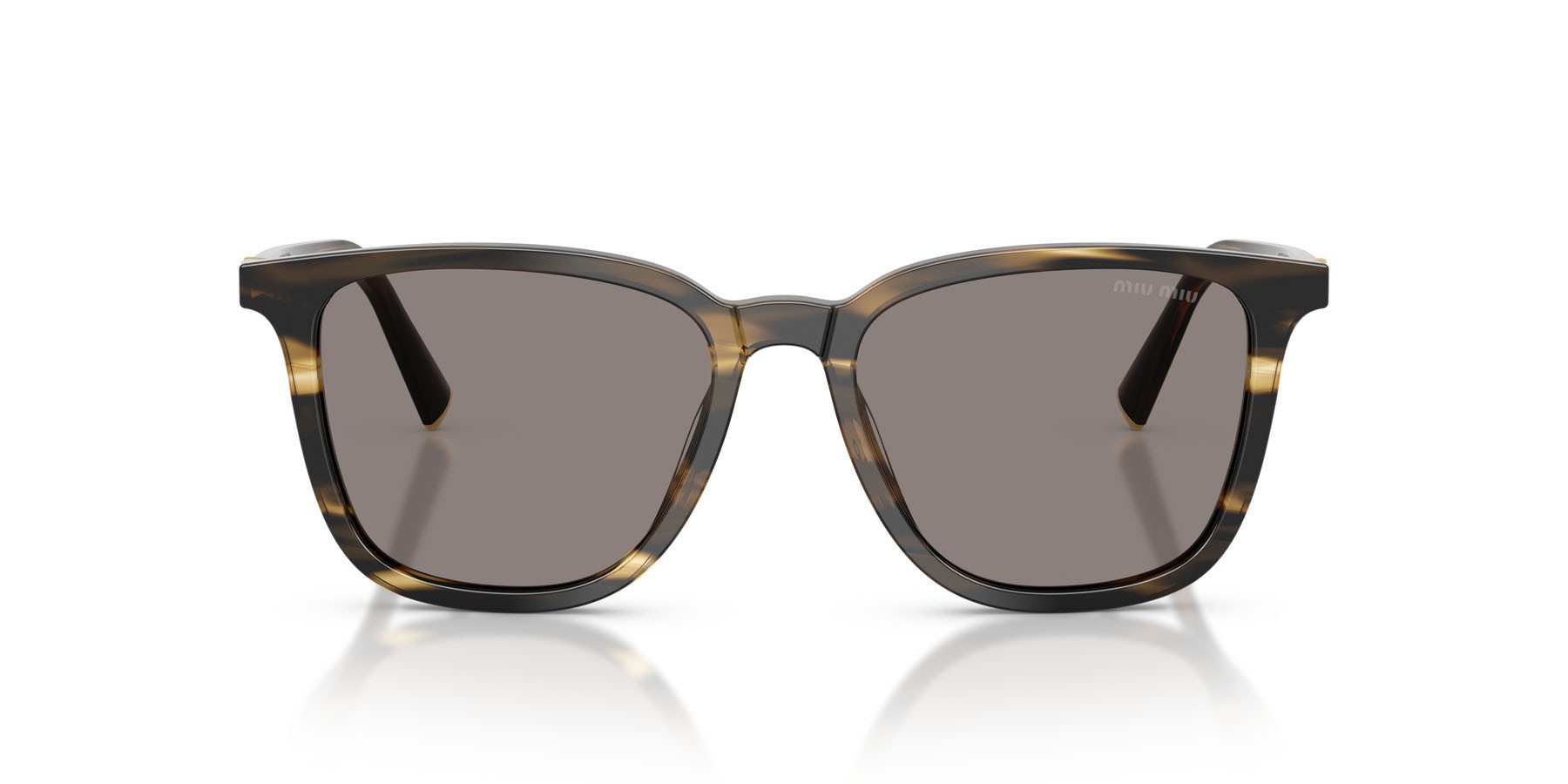 Occhiali da sole Miu Miu MU B03S (25E80Q) colore loden a righe forma quadrato lenti grigio scuro