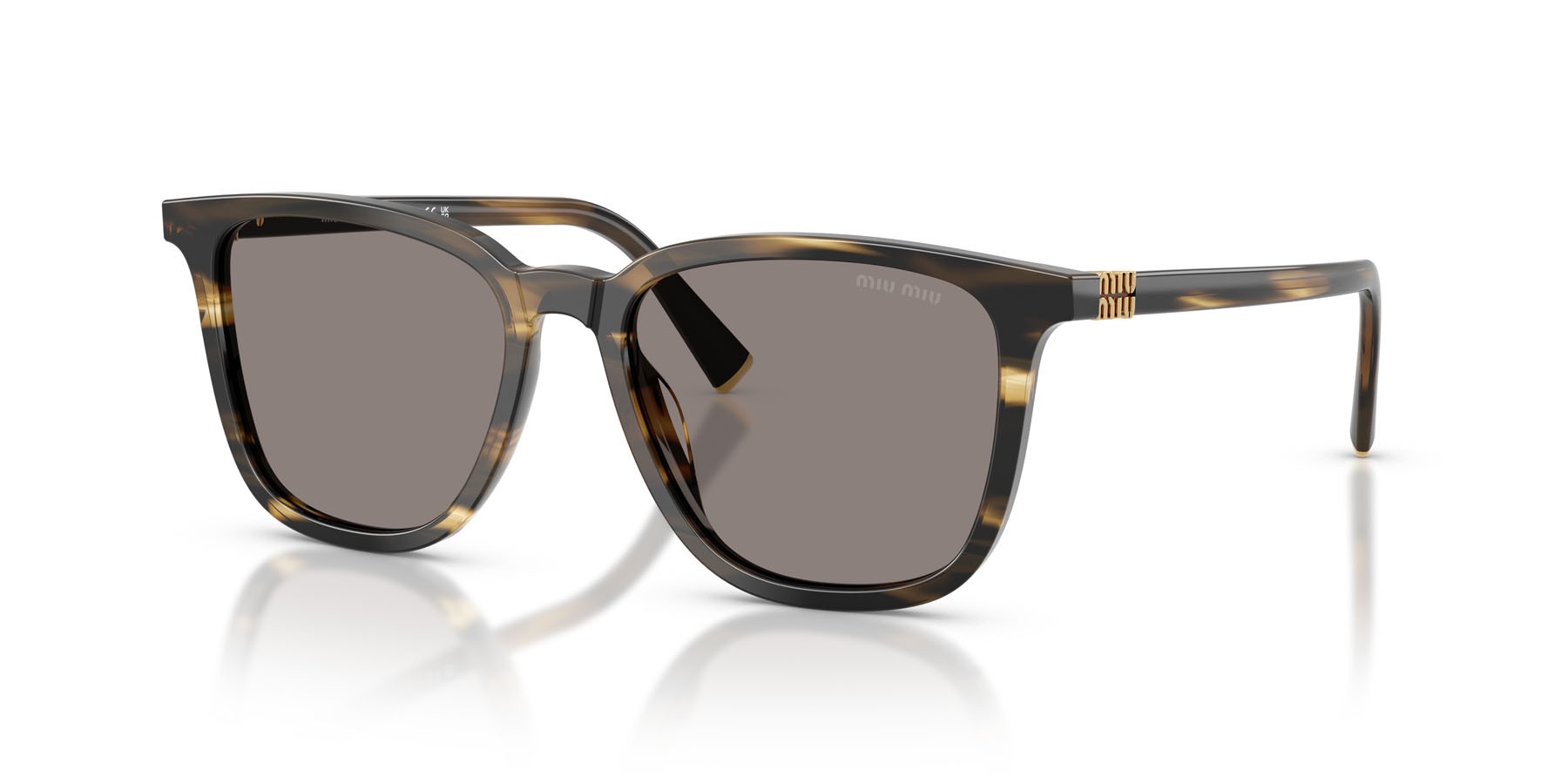Occhiali da sole Miu Miu MU B03S (25E80Q) colore loden a righe forma quadrato lenti grigio scuro