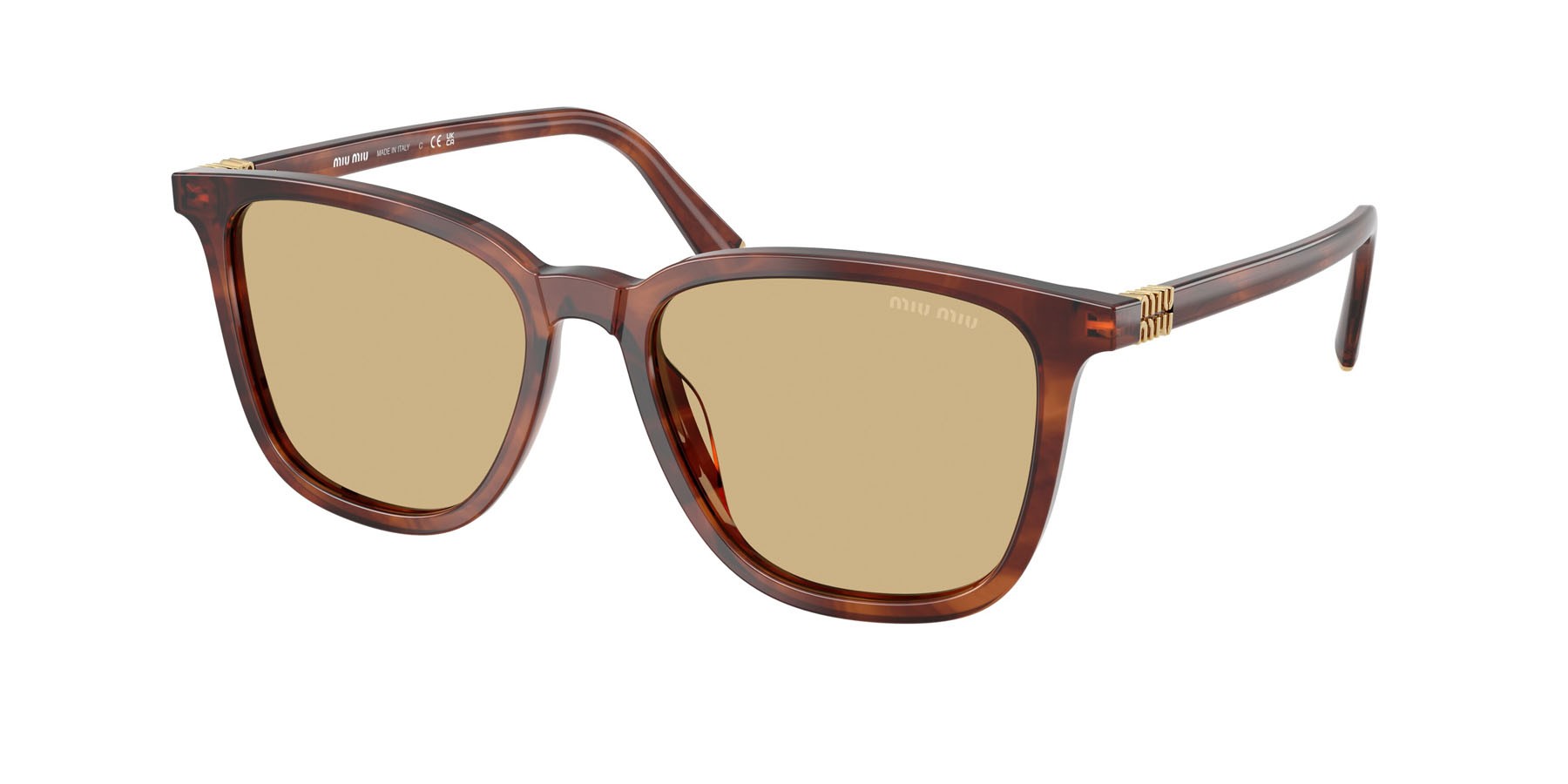 Occhiali da sole Miu Miu MU B03S (26E10R) colore tabacco striato forma quadrato lenti giallo
