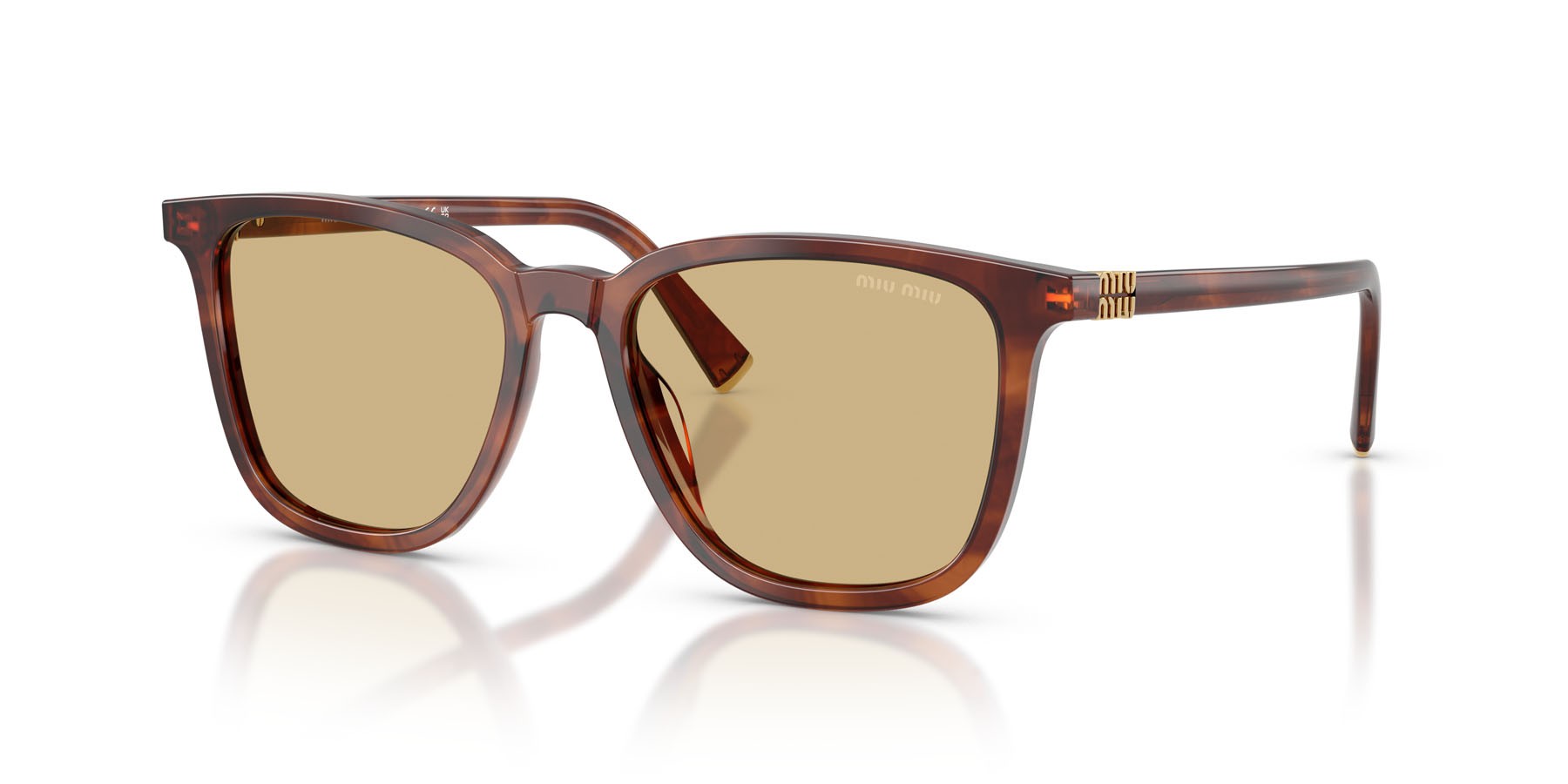 Occhiali da sole Miu Miu MU B03S (26E10R) colore tabacco striato forma quadrato lenti giallo