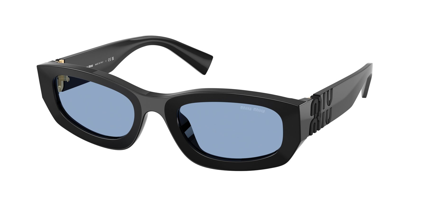 Occhiali da sole Miu Miu MU B04S (16K30U) colore nero forma irregolare lenti azzurro