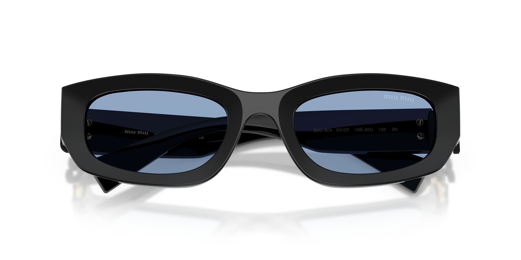 Occhiali da sole Miu Miu MU B04S (16K30U) colore nero forma irregolare lenti azzurro
