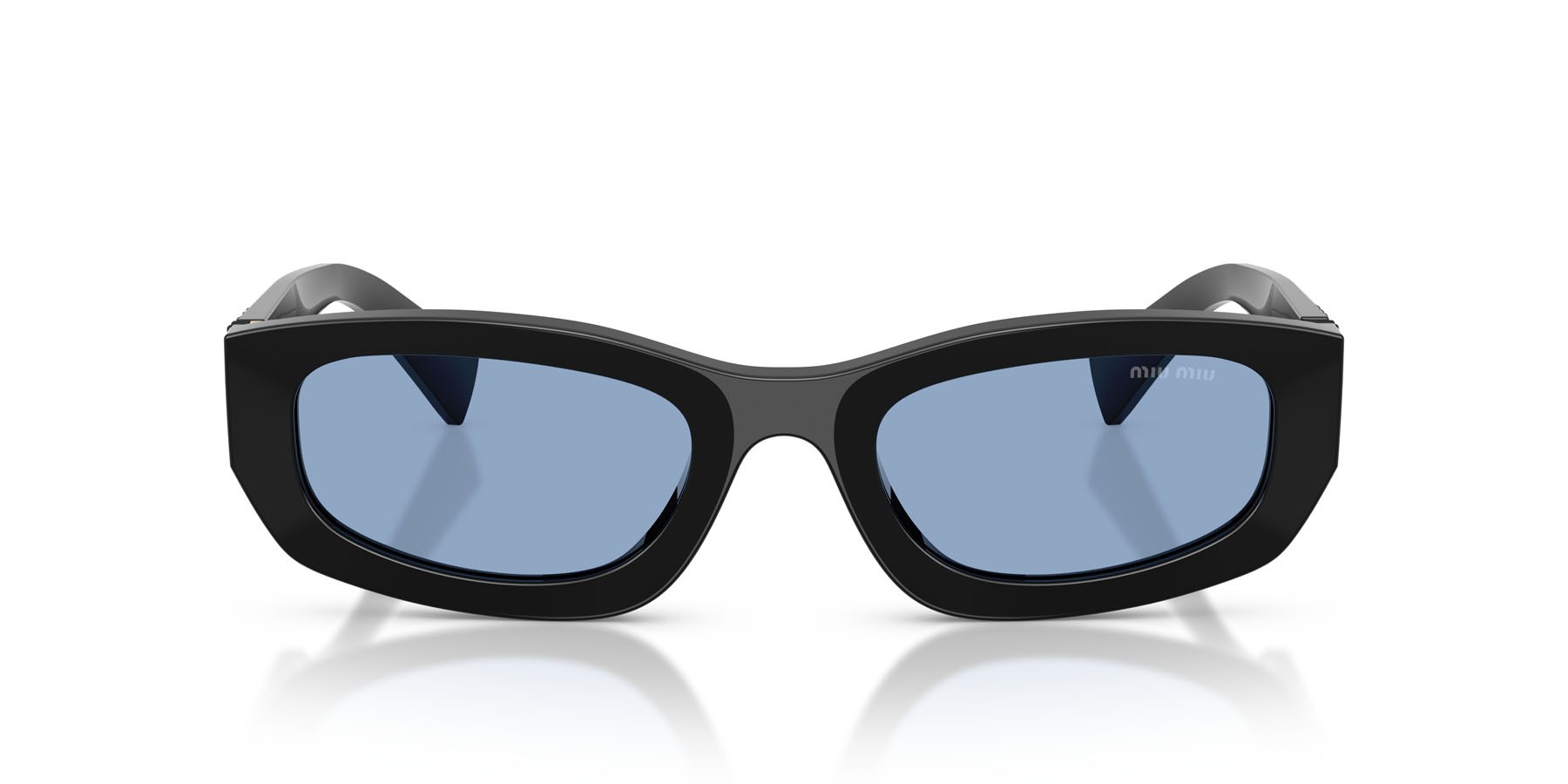 Occhiali da sole Miu Miu MU B04S (16K30U) colore nero forma irregolare lenti azzurro