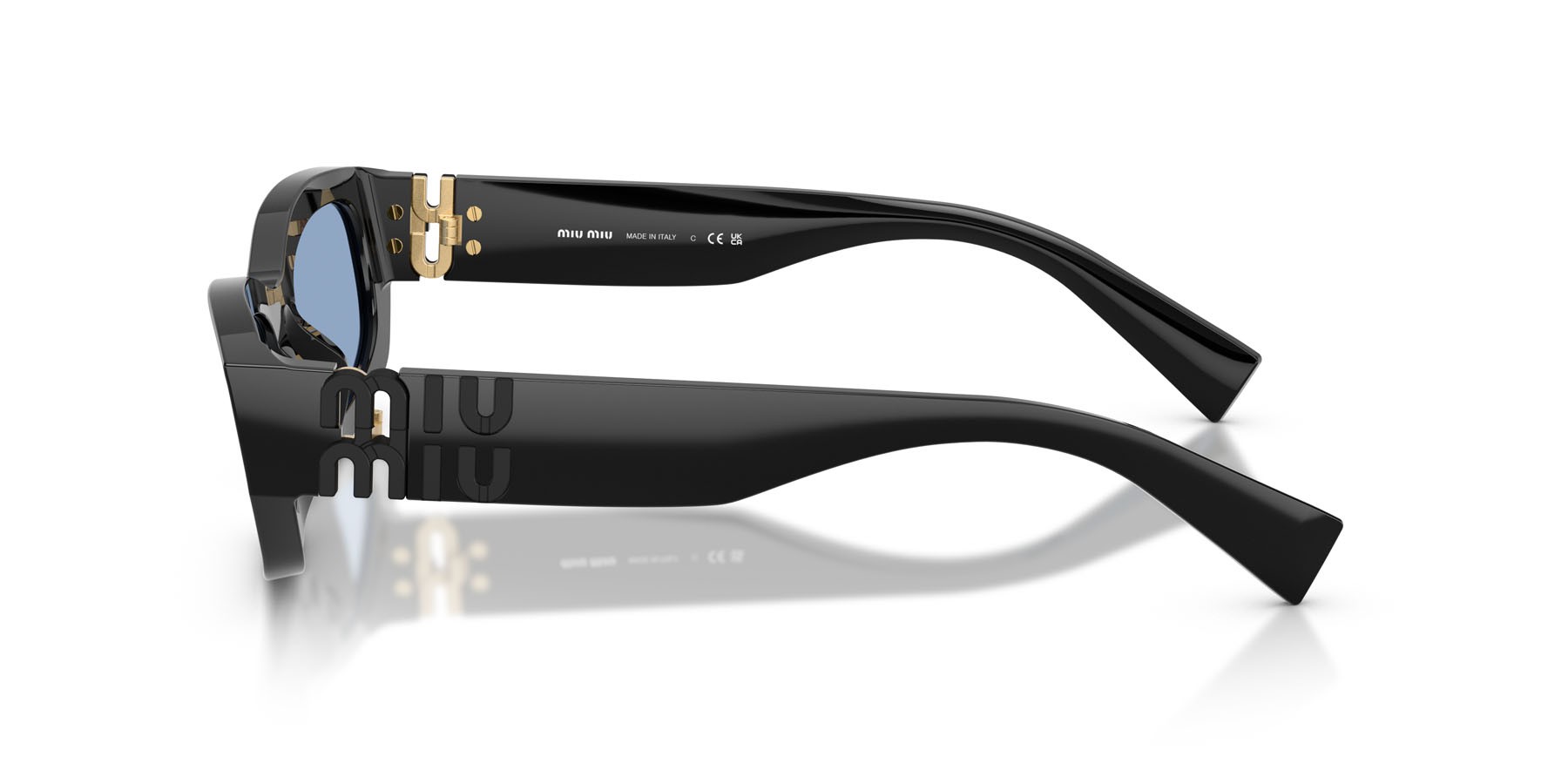 Occhiali da sole Miu Miu MU B04S (16K30U) colore nero forma irregolare lenti azzurro