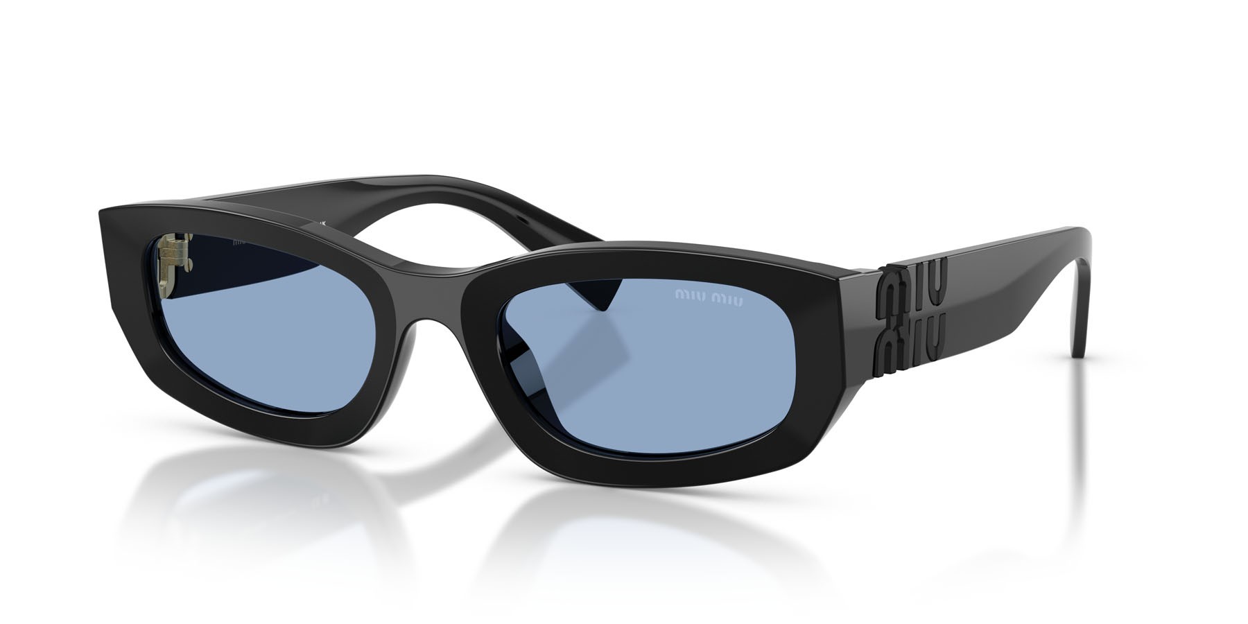 Occhiali da sole Miu Miu MU B04S (16K30U) colore nero forma irregolare lenti azzurro