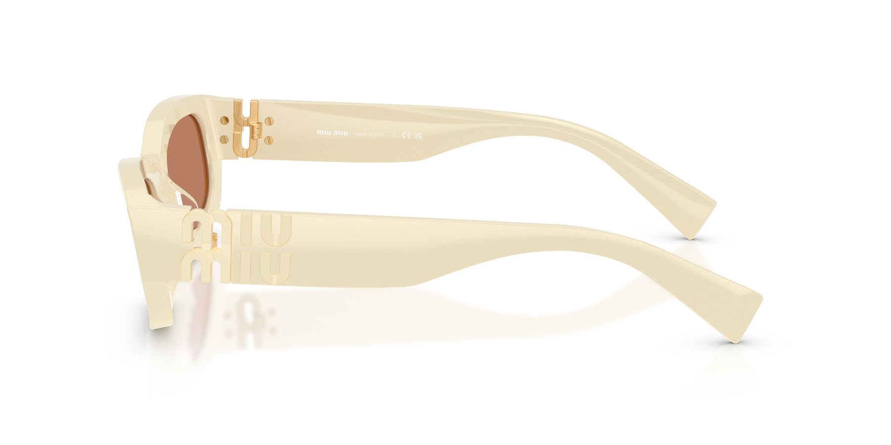 Occhiali da sole Miu Miu MU B04S (21D90Q) colore bianco latte forma irregolare lenti marrone