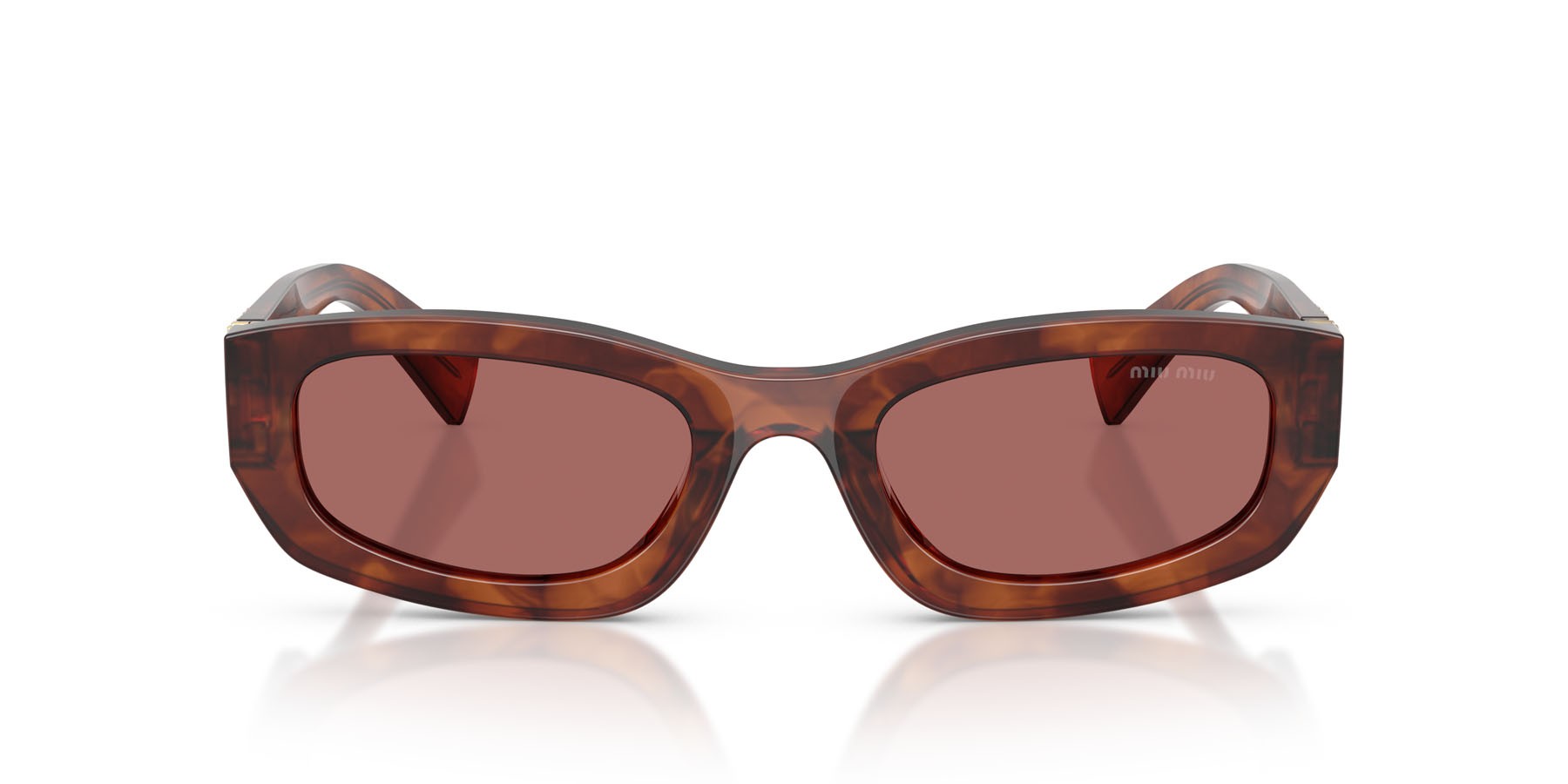 Occhiali da sole Miu Miu MU B04S (26E80B) colore tabacco striato forma irregolare lenti violetto scuro