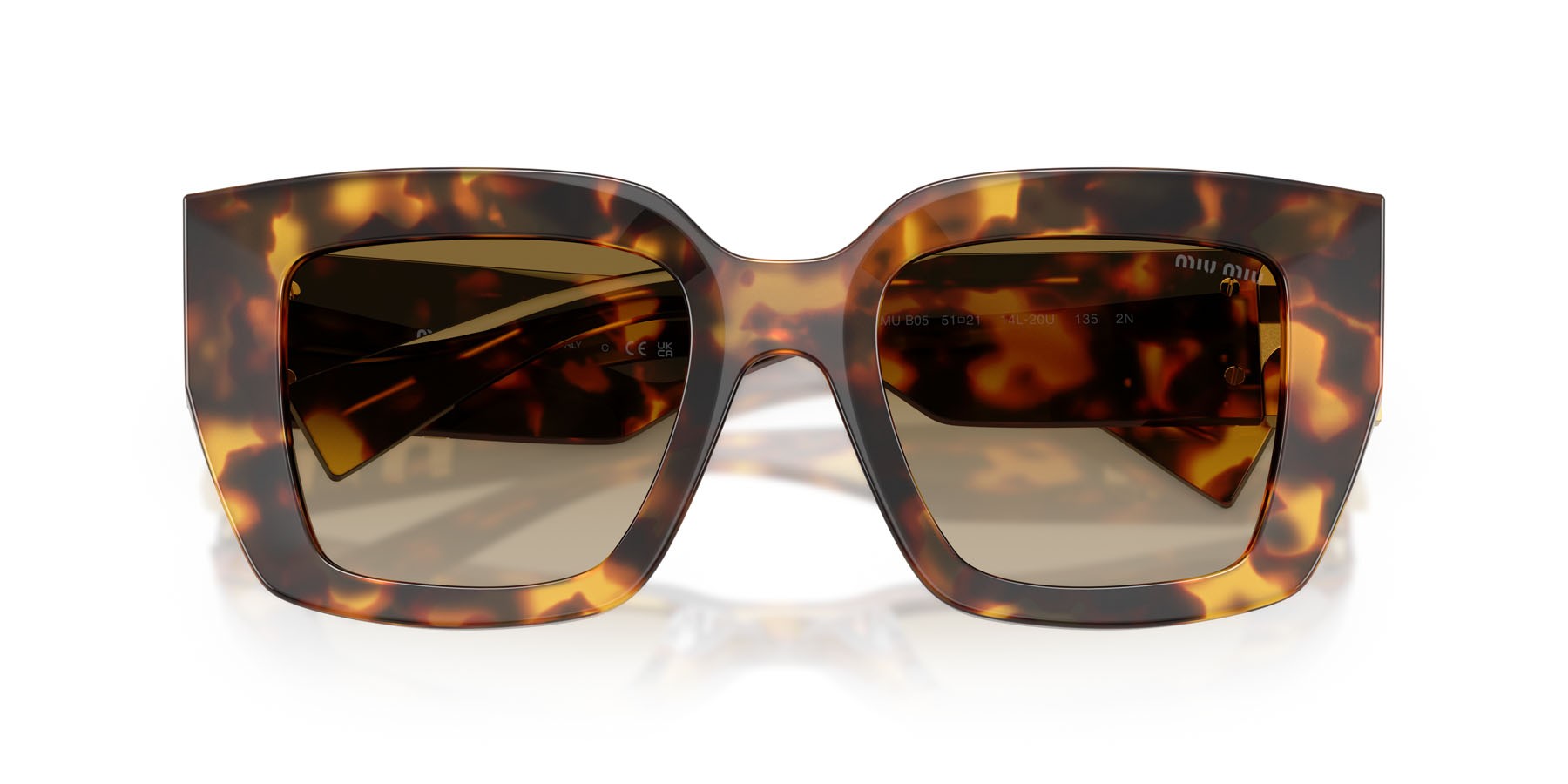 Occhiali da sole Miu Miu MU B05S (14L20U) colore havana miele forma quadrato lenti marrone sfumato
