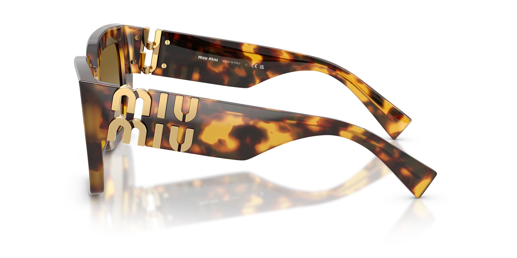 Occhiali da sole Miu Miu MU B05S (14L20U) colore havana miele forma quadrato lenti marrone sfumato