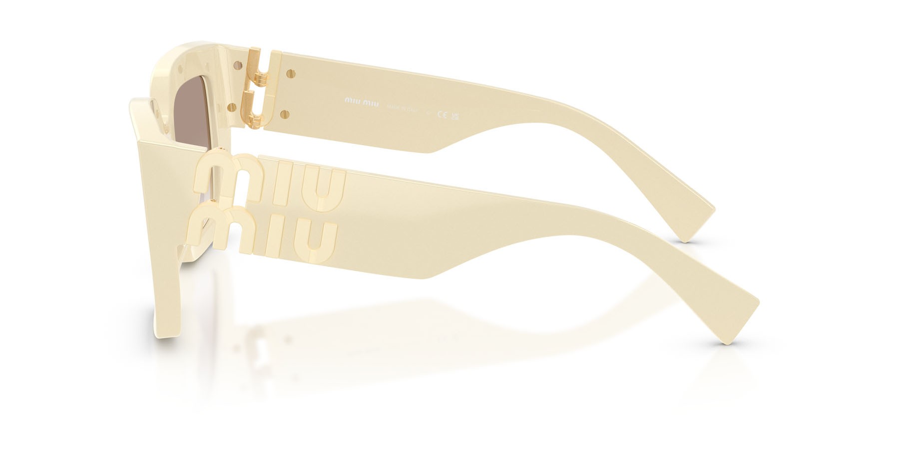 Occhiali da sole Miu Miu MU B05S (21D90L) colore bianco latte forma quadrato lenti trasparente sfumato marrone