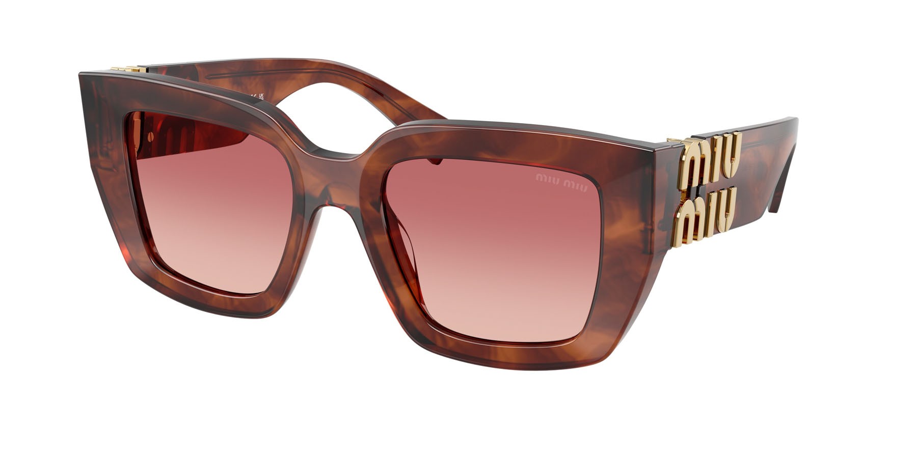 Occhiali da sole Miu Miu MU B05S (26E50U) colore tabacco striato forma quadrato lenti rosa sfumato rosso