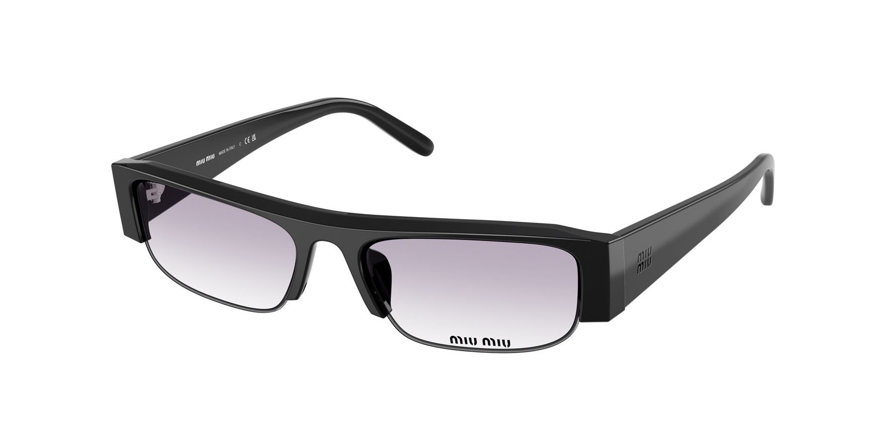 Sunglasses Miu Miu MU B07S (16K04O) color nero shape rectangle lenses trasparente sfumato grigio scuro