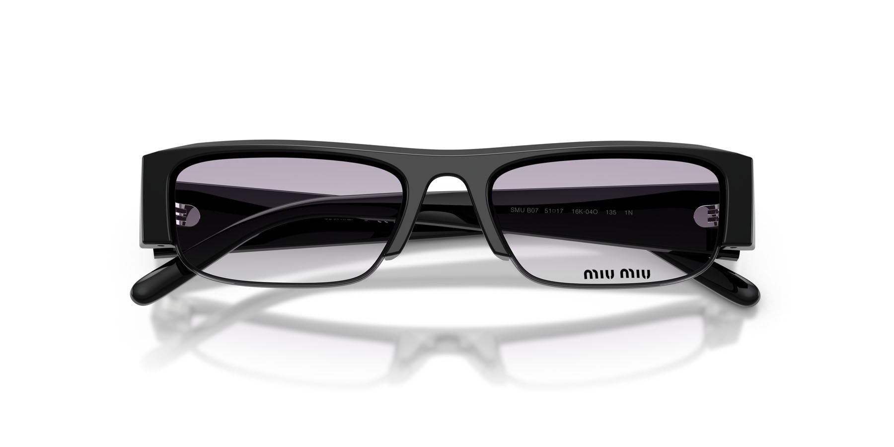 Sunglasses Miu Miu MU B07S (16K04O) color nero shape rectangle lenses trasparente sfumato grigio scuro