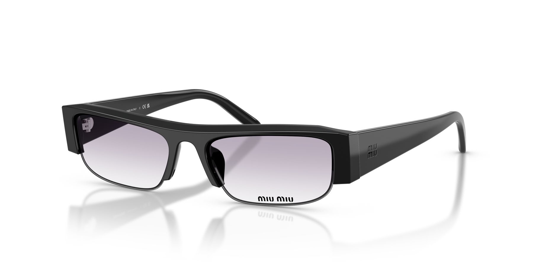 Sunglasses Miu Miu MU B07S (16K04O) color nero shape rectangle lenses trasparente sfumato grigio scuro