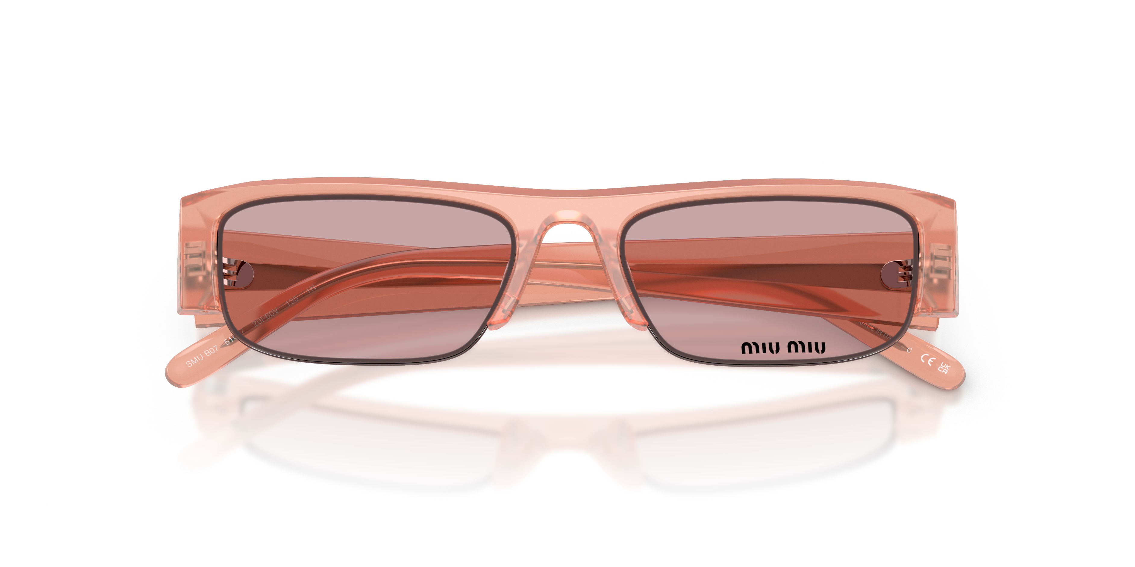 Occhiali da sole Miu Miu MU B07S (20I60V) colore rosa opalino forma rettangolare lenti rosa
