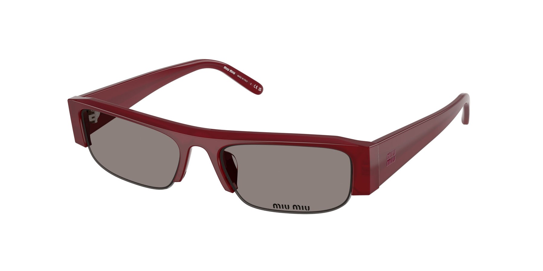 Occhiali da sole Miu Miu MU B07S (21I80Q) colore borgogna opalino forma rettangolare lenti grigio scuro