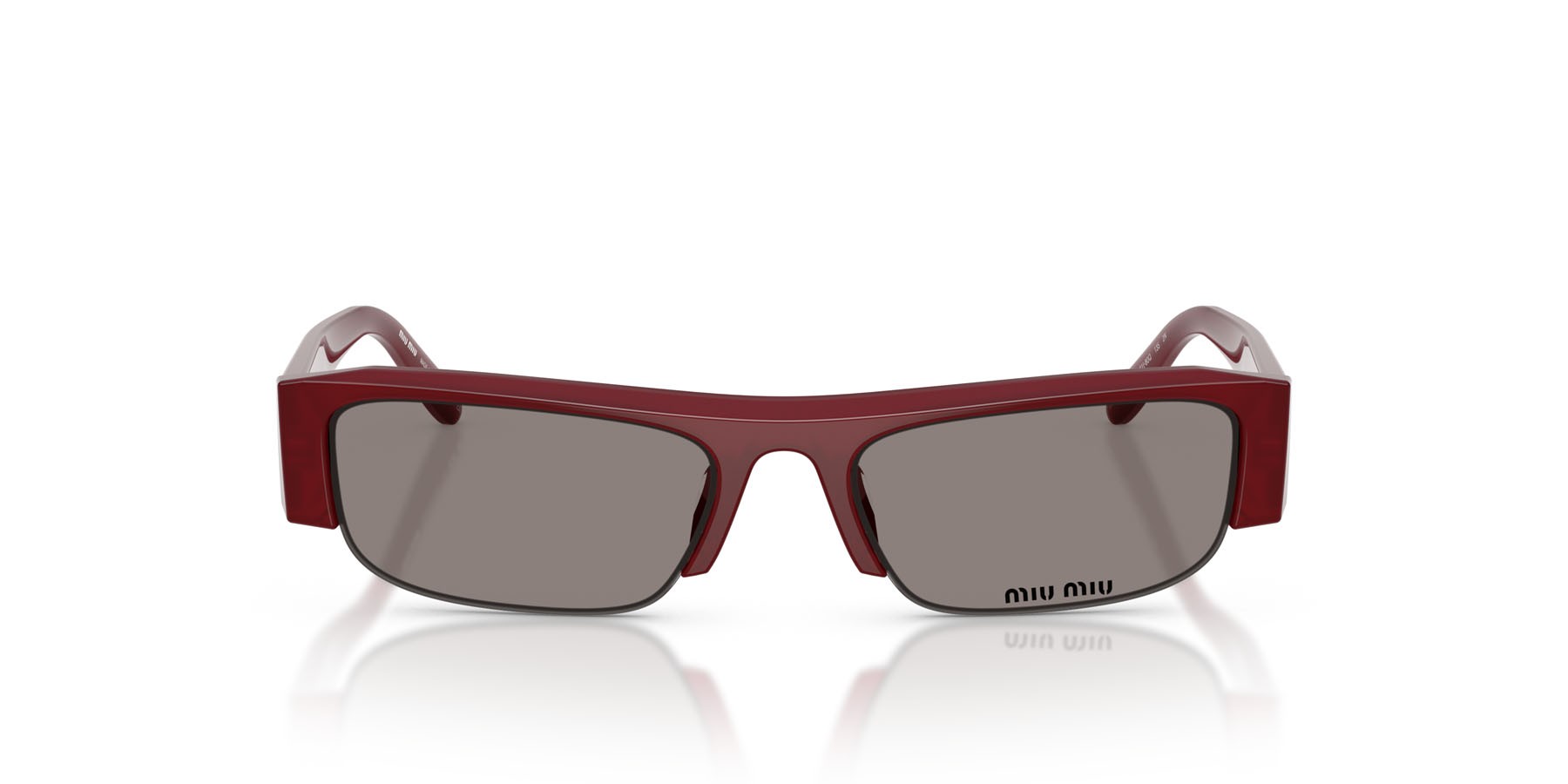 Occhiali da sole Miu Miu MU B07S (21I80Q) colore borgogna opalino forma rettangolare lenti grigio scuro