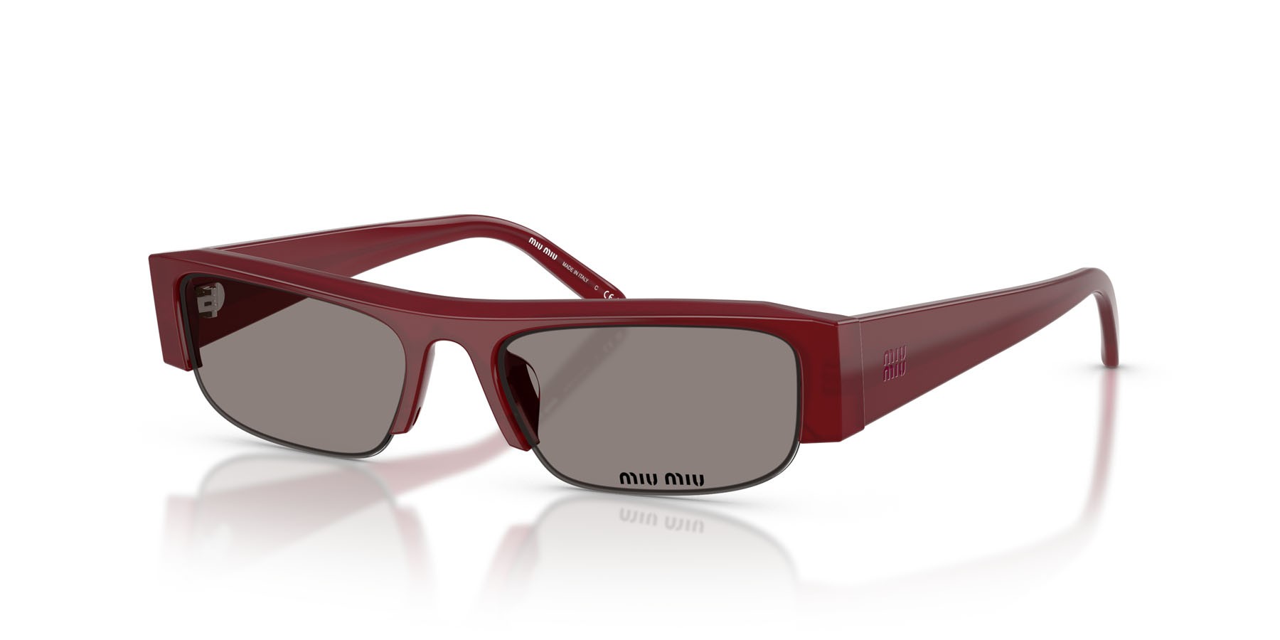 Occhiali da sole Miu Miu MU B07S (21I80Q) colore borgogna opalino forma rettangolare lenti grigio scuro