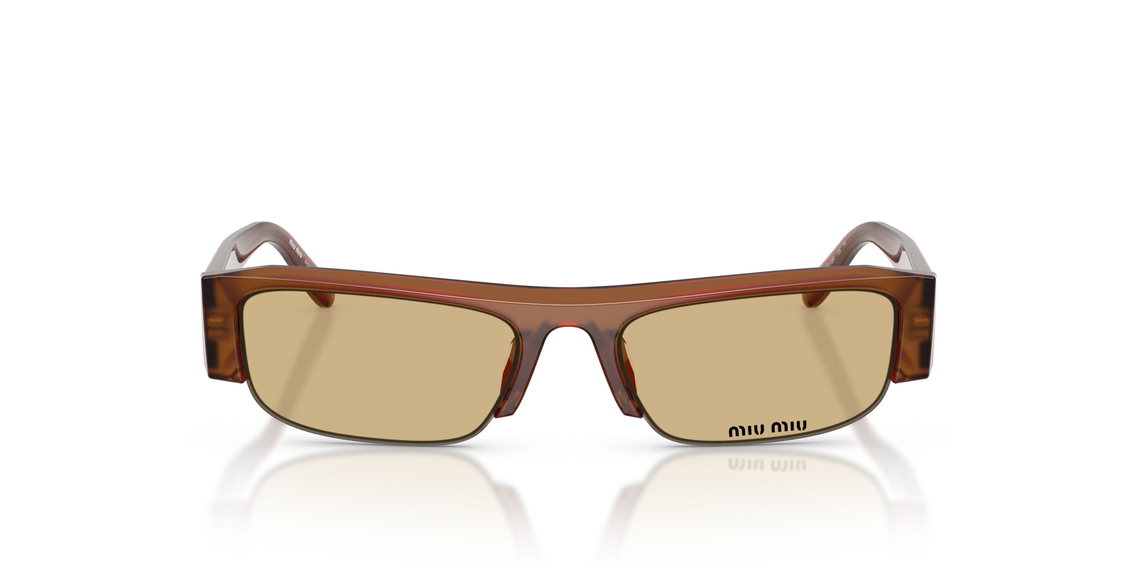 Occhiali da sole Miu Miu MU B07S (22I10R) colore ambra opalino forma rettangolare lenti giallo