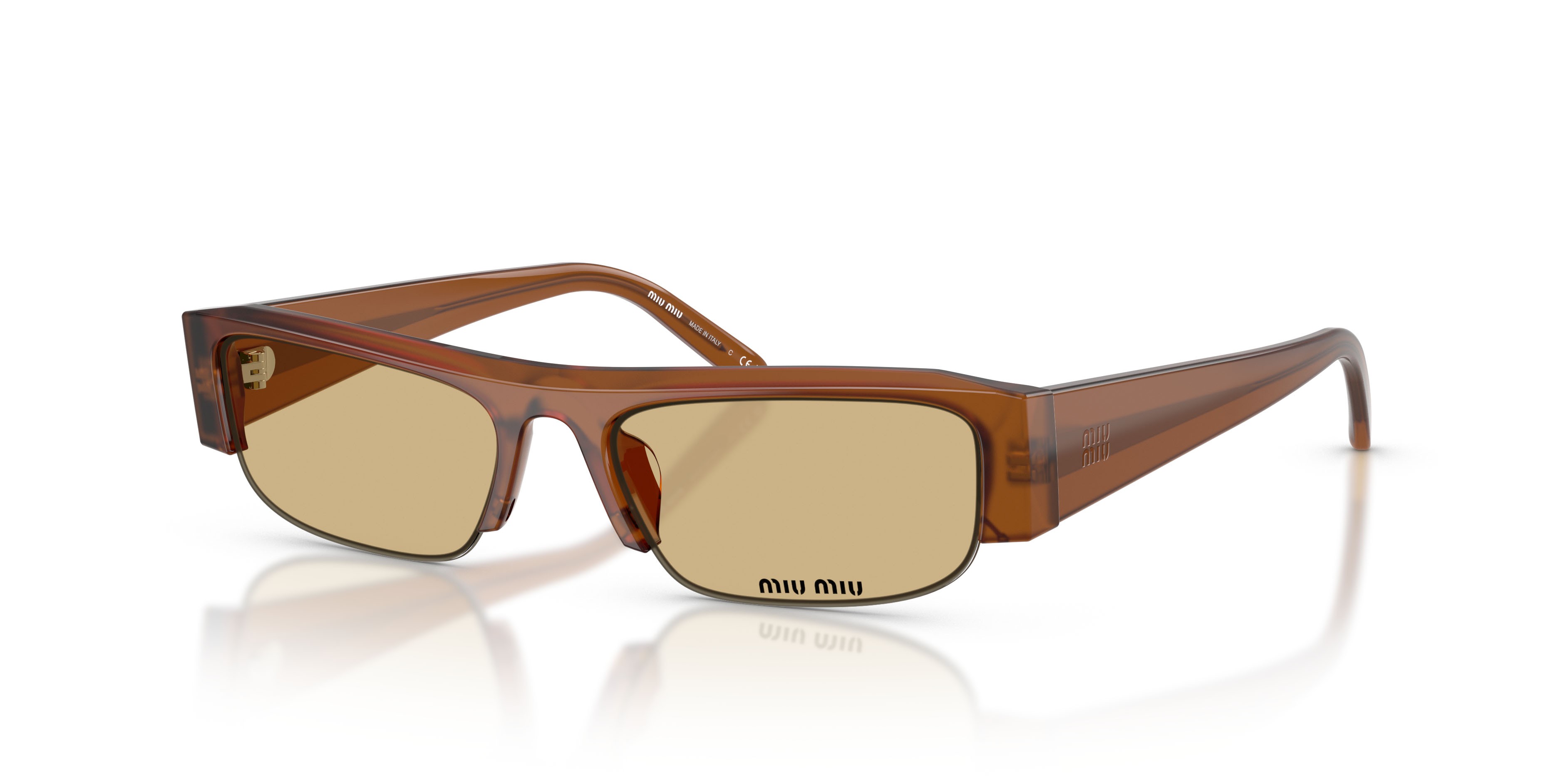 Occhiali da sole Miu Miu MU B07S (22I10R) colore ambra opalino forma rettangolare lenti giallo