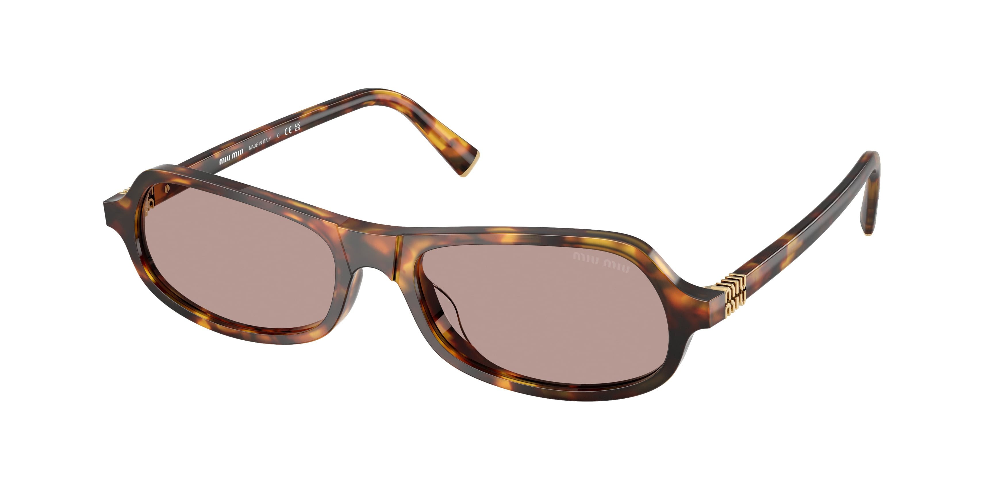 Occhiali da sole Miu Miu MU B10SU (14L20I) colore havana miele forma irregolare lenti viola chiaro/marrone
