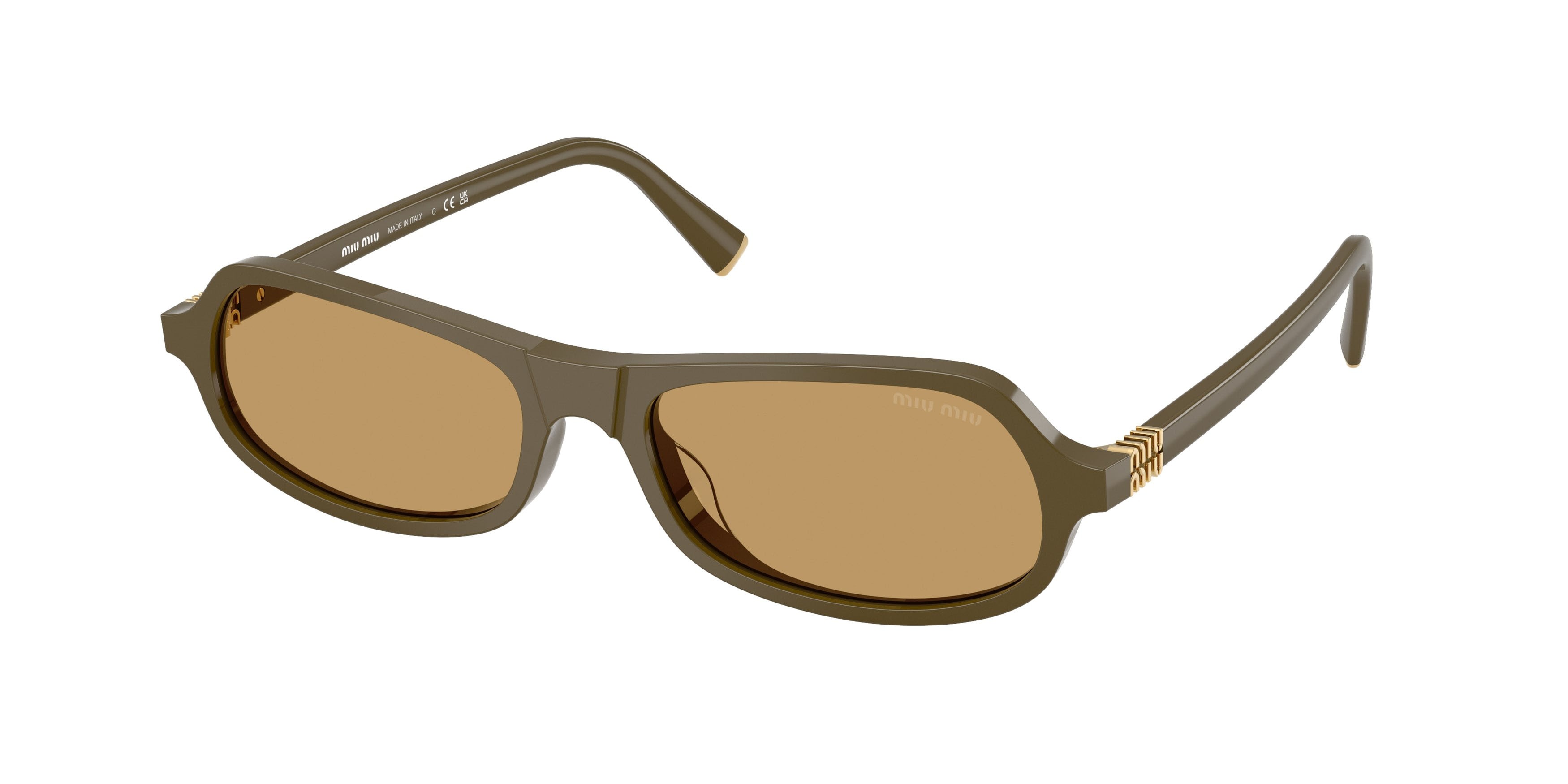 Occhiali da sole Miu Miu MU B10SU (25L10Y) colore verde forma irregolare lenti marrone