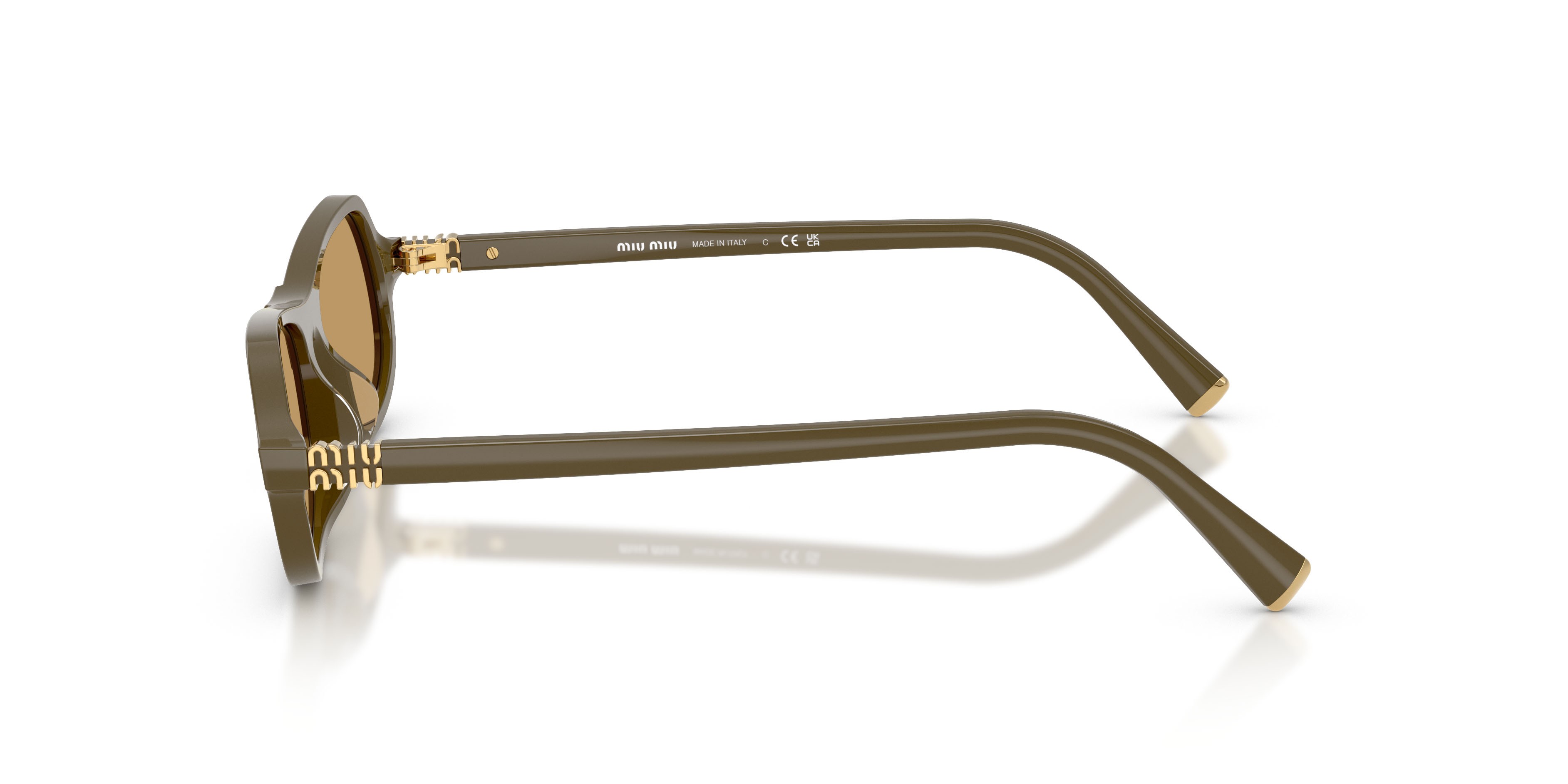 Occhiali da sole Miu Miu MU B10SU (25L10Y) colore verde forma irregolare lenti marrone