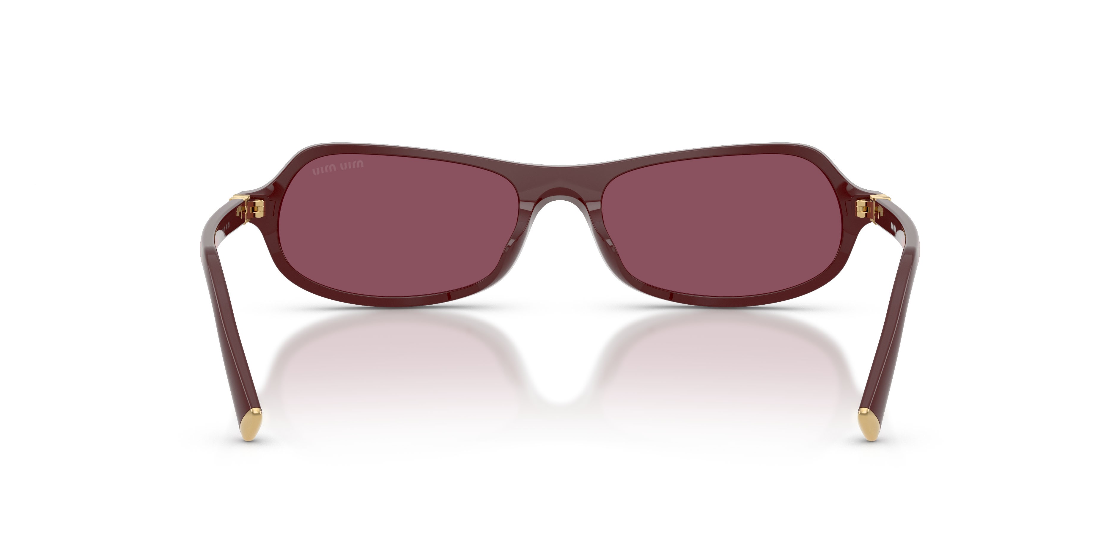Occhiali da sole Miu Miu MU B10SU (26L20Y) colore rosso ciliegia forma irregolare lenti violetto scuro