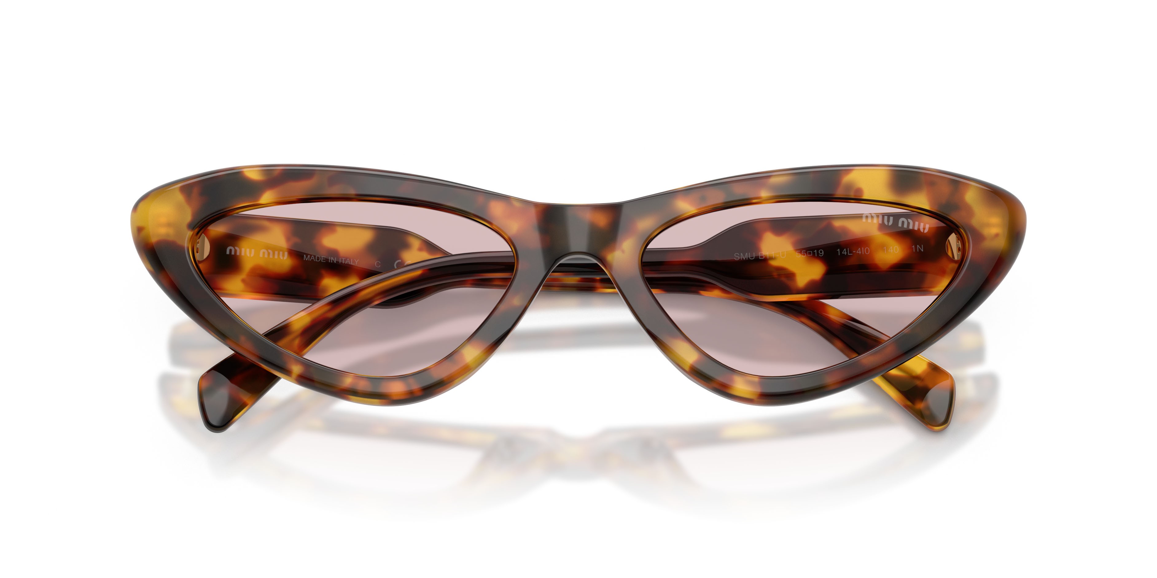Occhiali da sole Miu Miu MU B11SU (14L4I0) colore havana miele forma cat eye lenti rosa