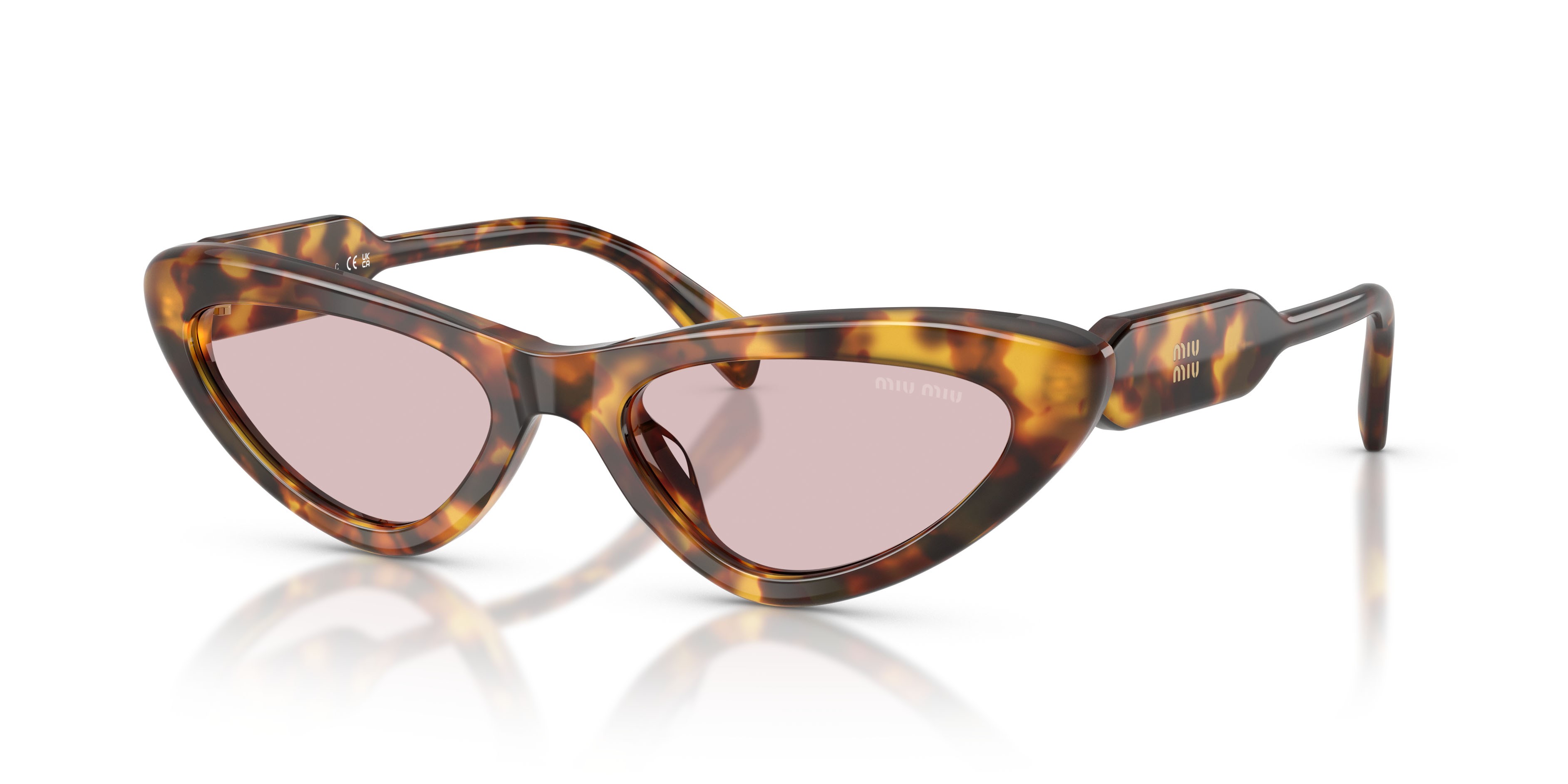 Occhiali da sole Miu Miu MU B11SU (14L4I0) colore havana miele forma cat eye lenti rosa