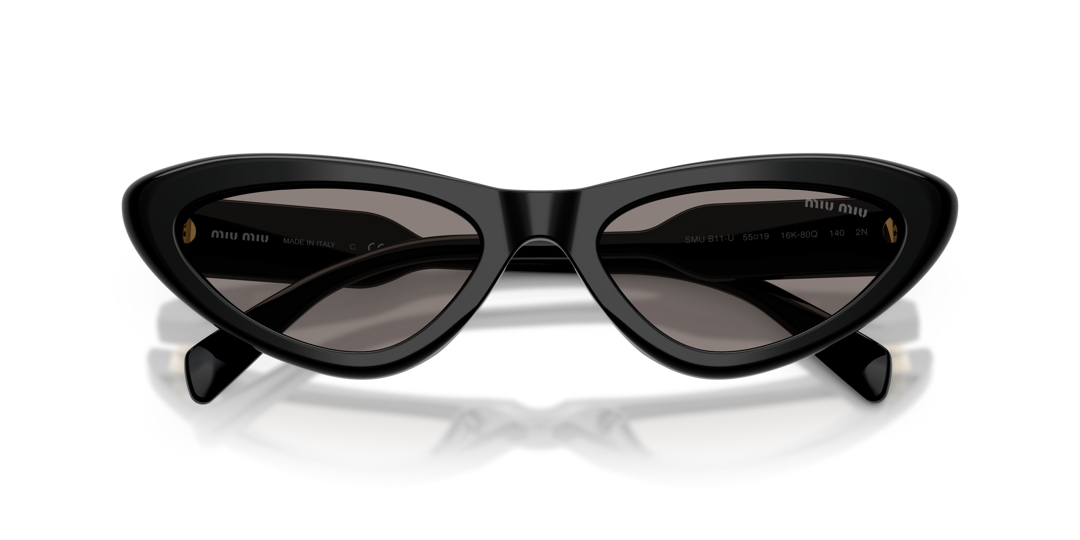 Occhiali da sole Miu Miu MU B11SU (16K80Q) colore nero forma cat eye lenti grigio scuro