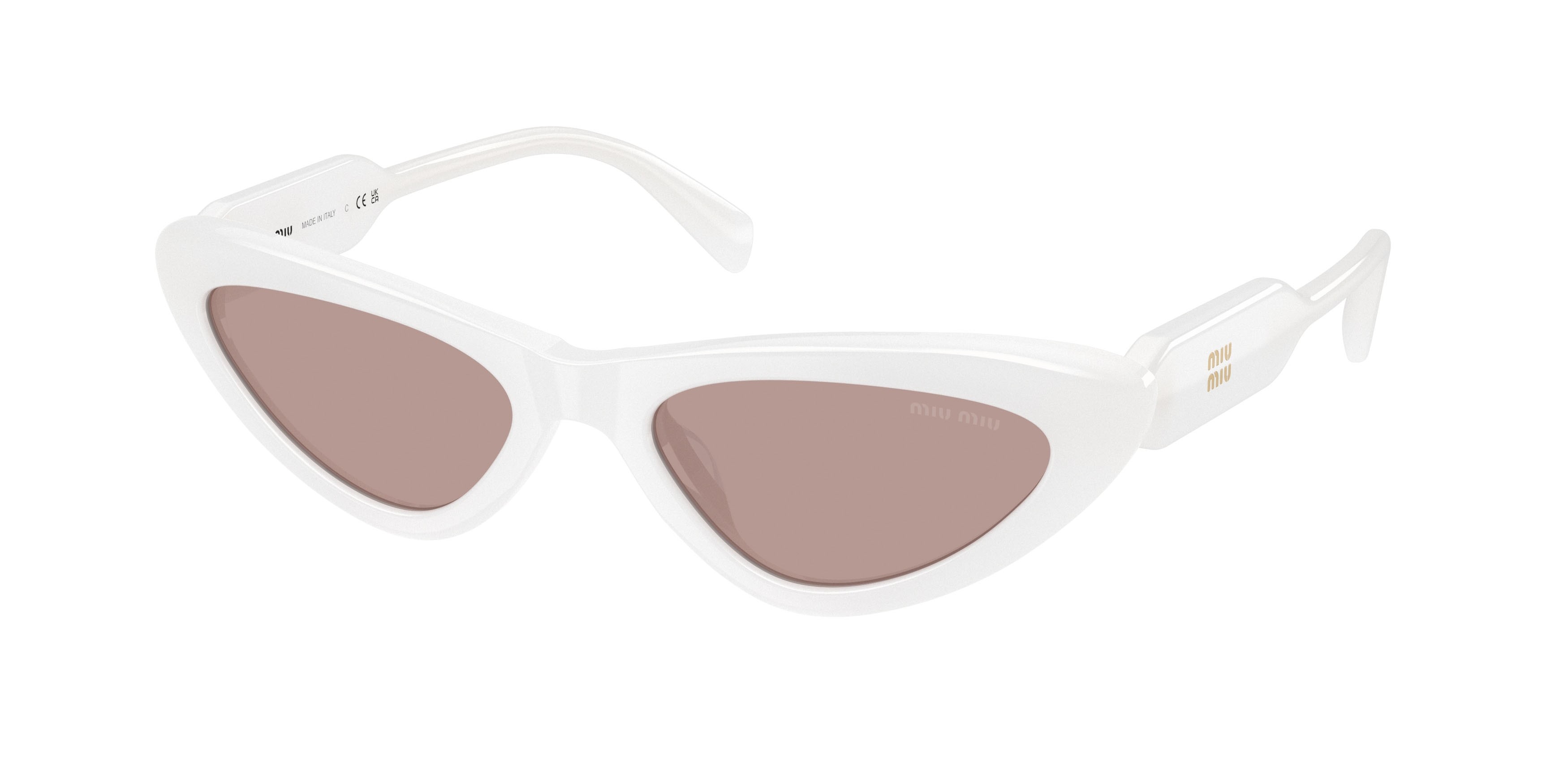 Occhiali da sole Miu Miu MU B11SU (20M20I) colore bianco opalino forma cat eye lenti viola chiaro/marrone