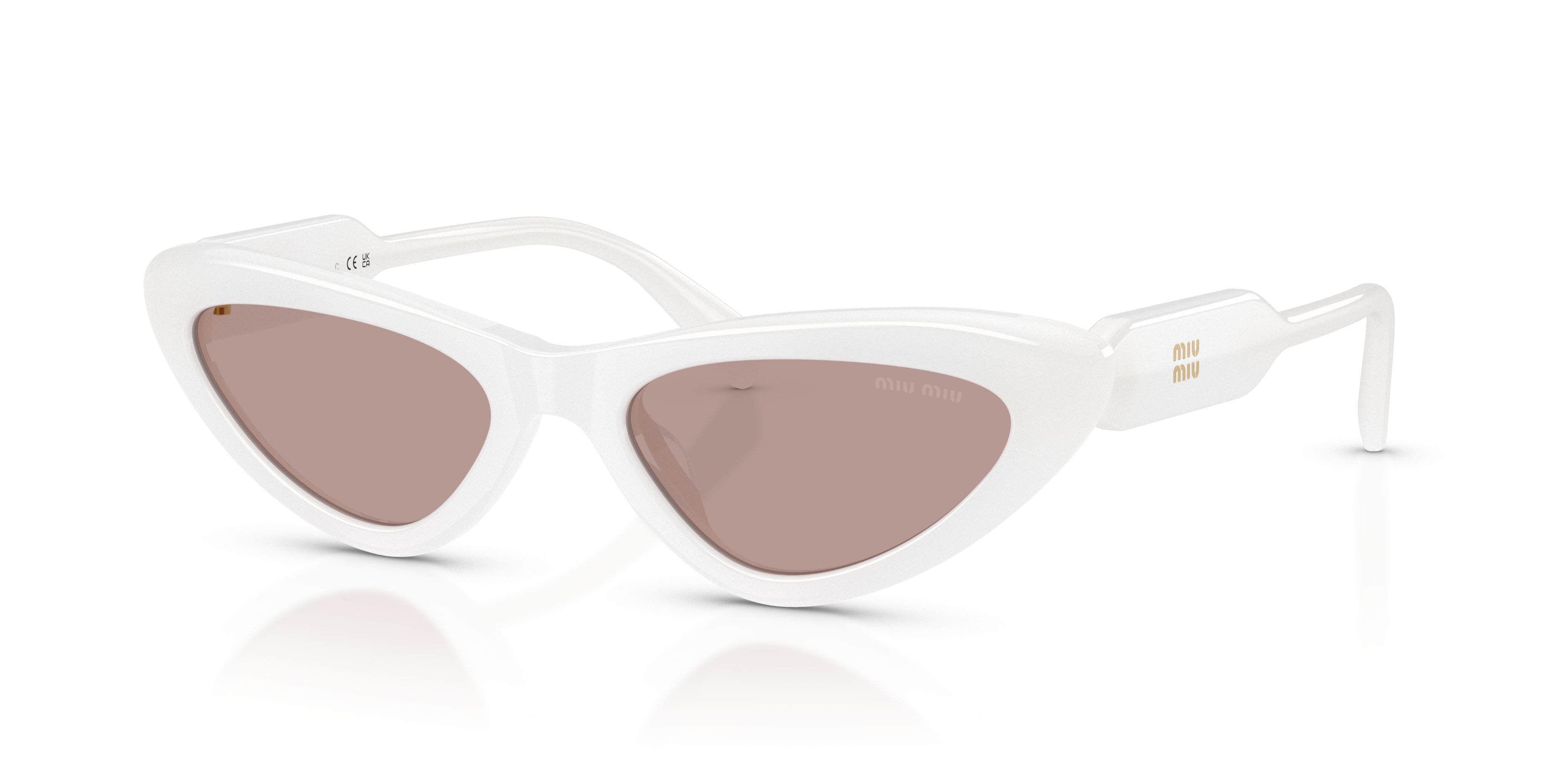 Occhiali da sole Miu Miu MU B11SU (20M20I) colore bianco opalino forma cat eye lenti viola chiaro/marrone