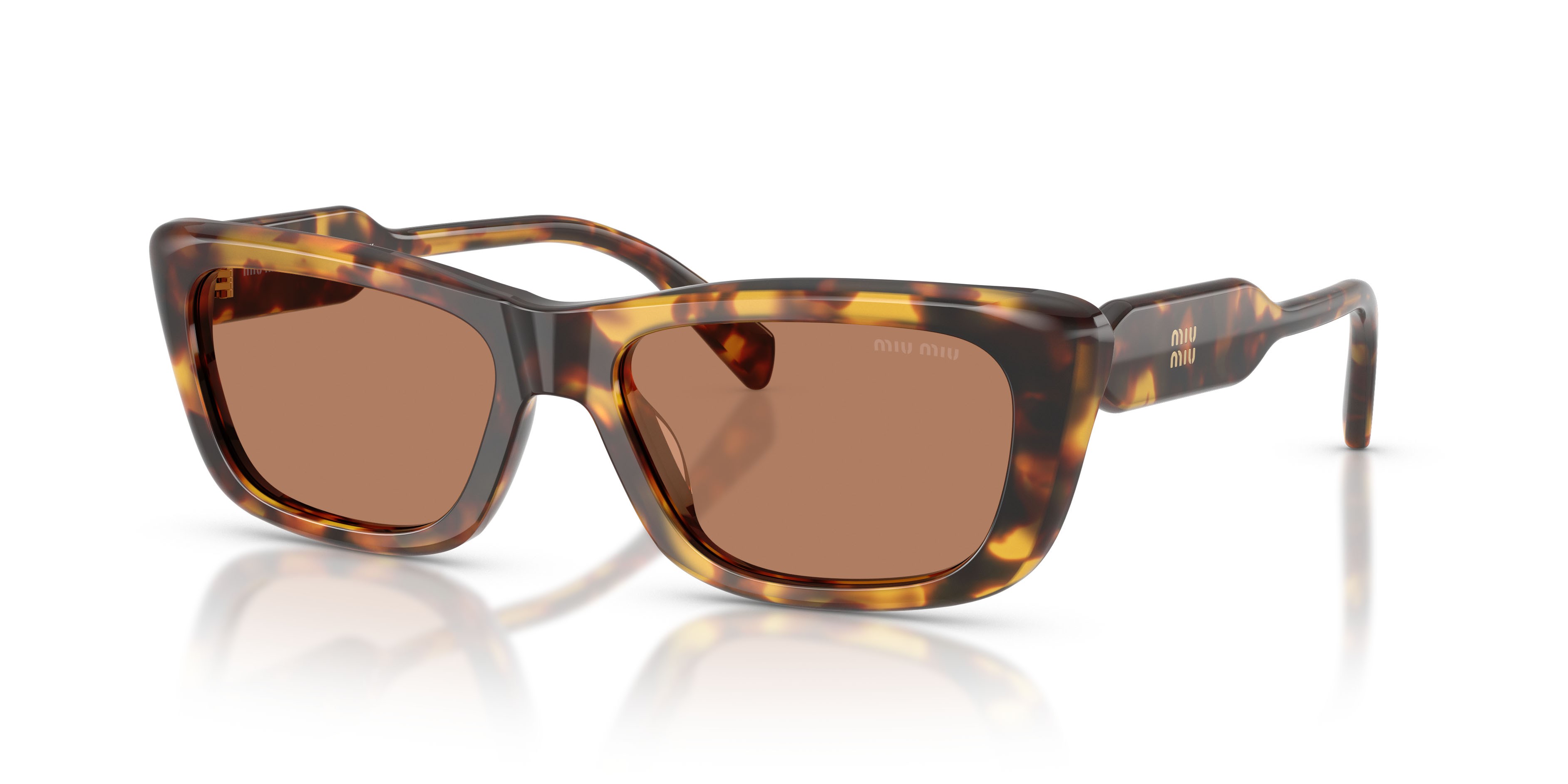 Occhiali da sole Miu Miu MU B12S (14L20D) colore havana miele forma rettangolare lenti marrone tinta unita