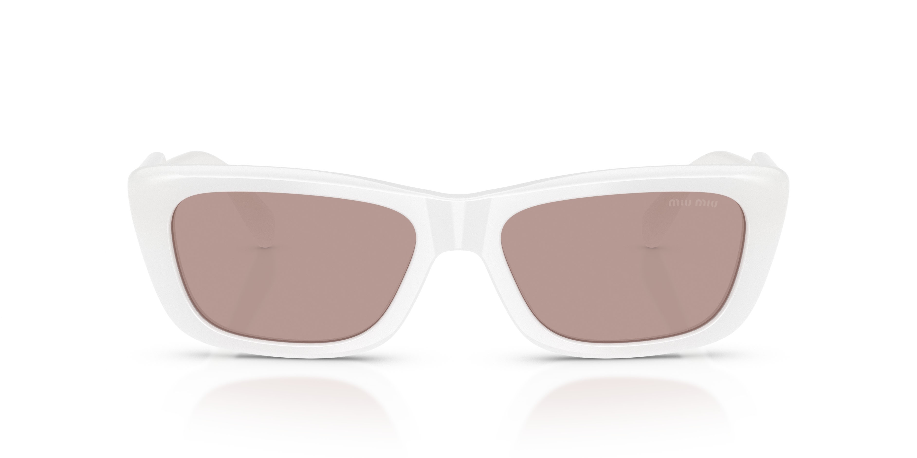 Occhiali da sole Miu Miu MU B12S (20M20I) colore bianco opalino forma rettangolare lenti viola chiaro/marrone