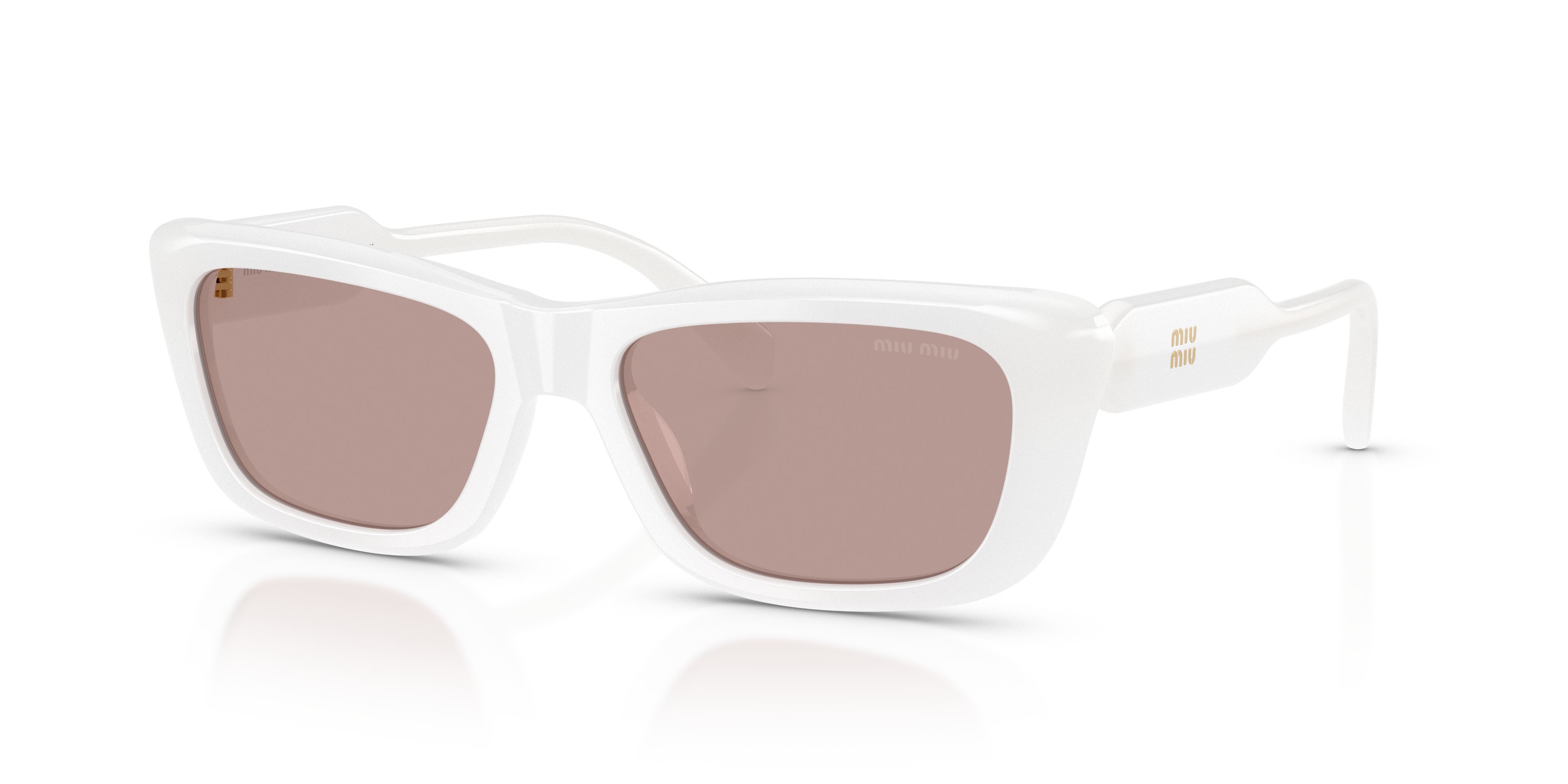 Occhiali da sole Miu Miu MU B12S (20M20I) colore bianco opalino forma rettangolare lenti viola chiaro/marrone