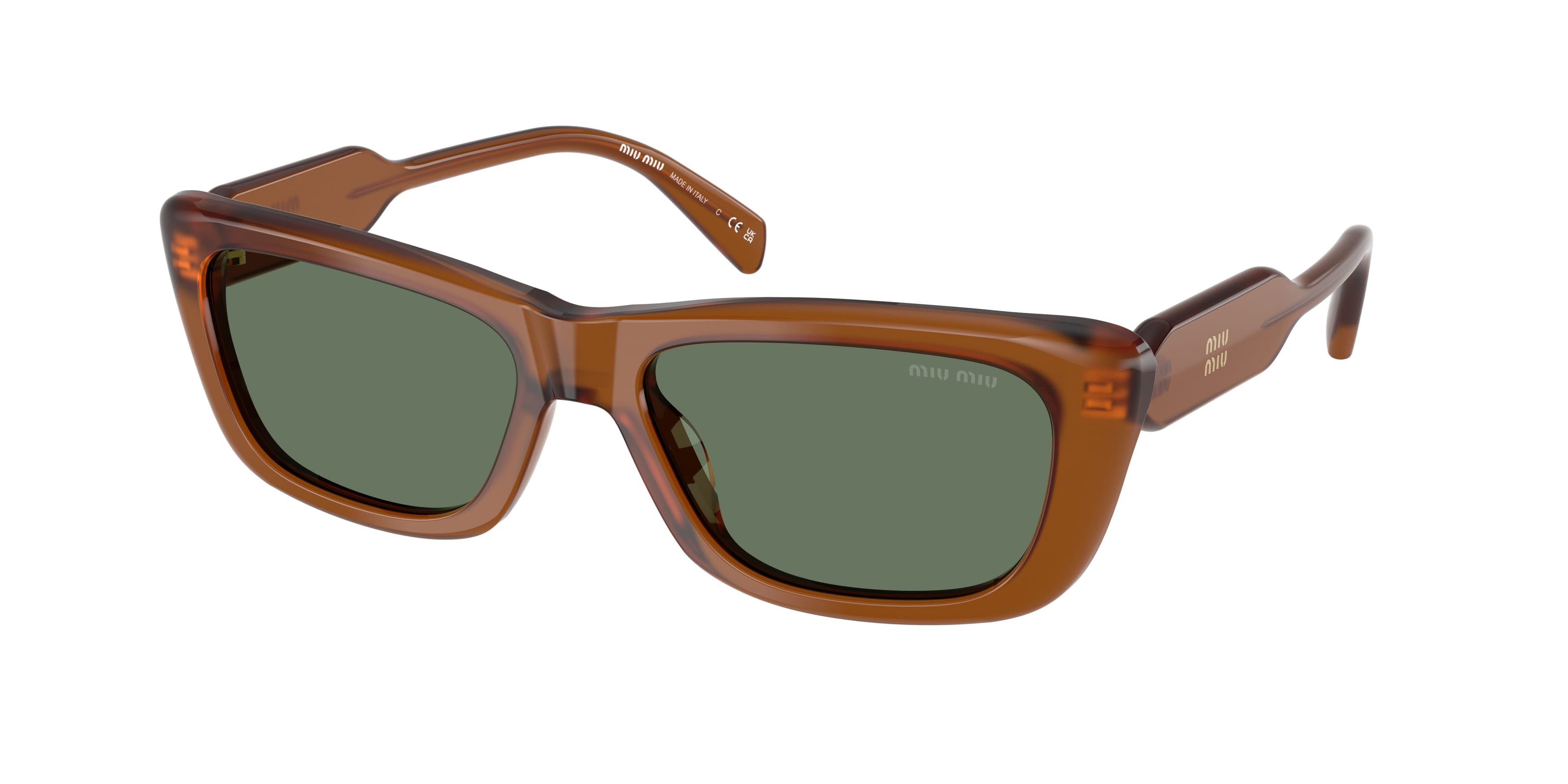 Occhiali da sole Miu Miu MU B12S (22I70L) colore ambra forma rettangolare lenti verde scuro